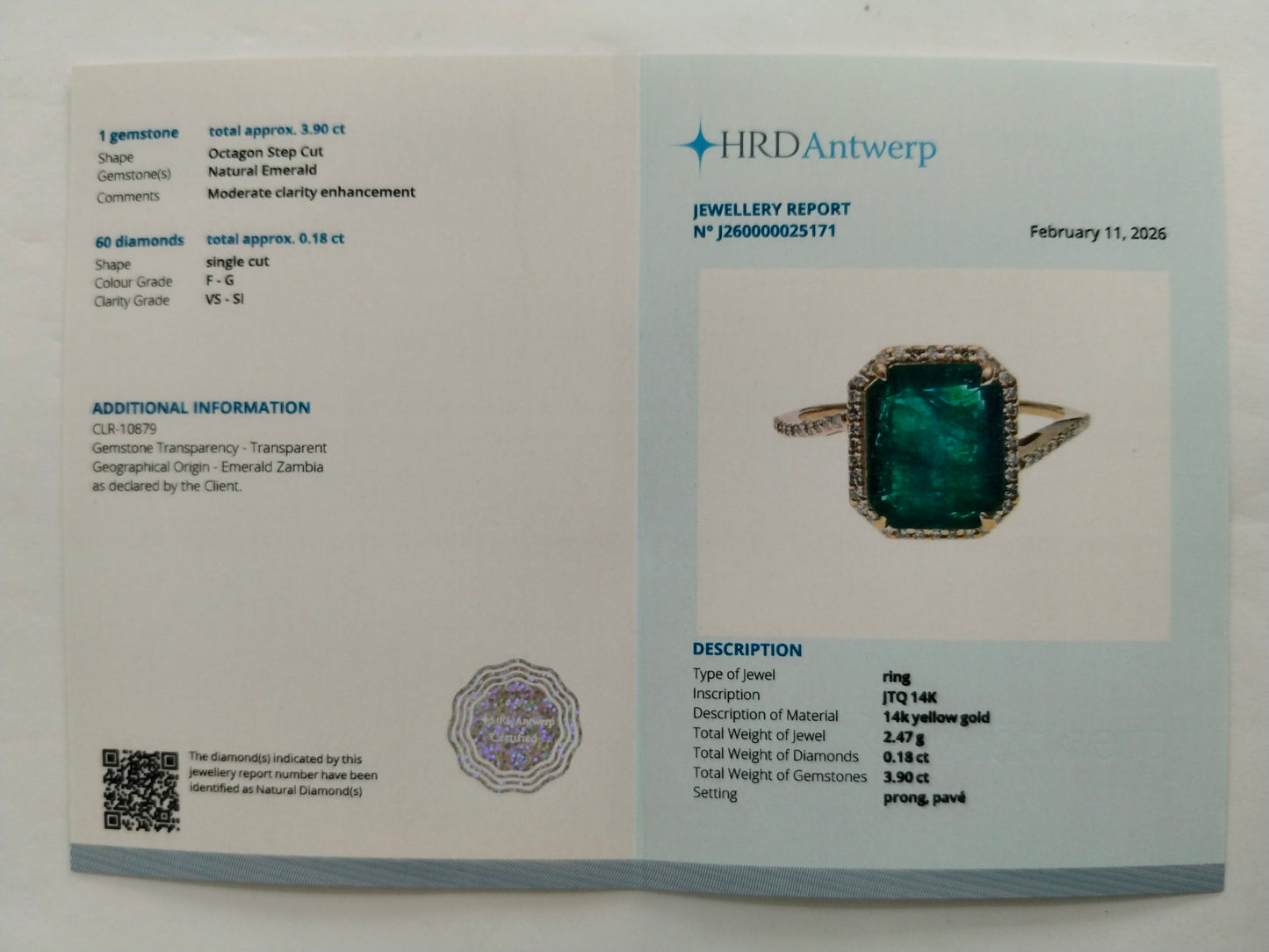 4.08 Ct Octagon Step Cut Natural Emerald 14K Gold Ring