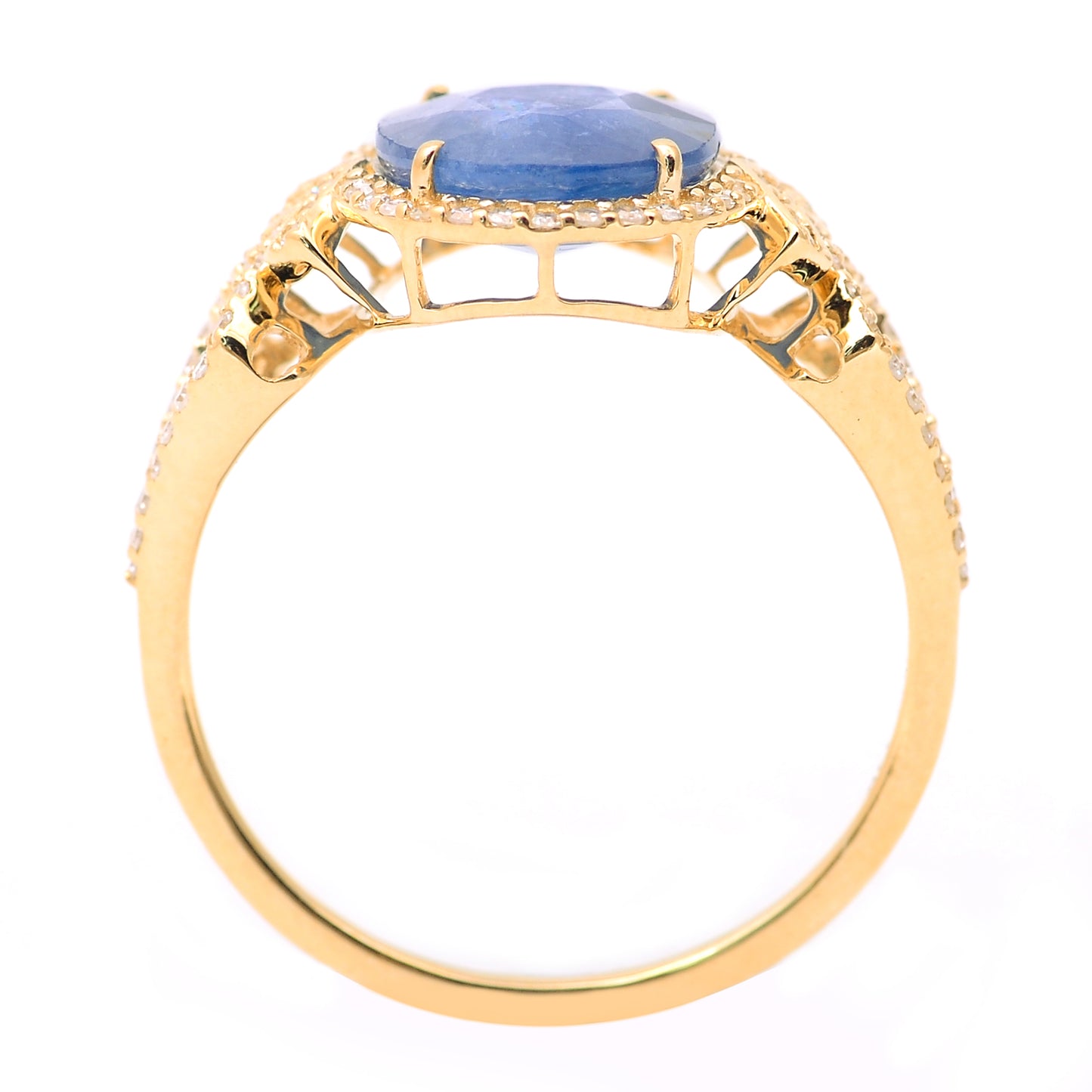 3.49 Ct Oval Mixed Cut Natural Sapphire 14K Gold Ring
