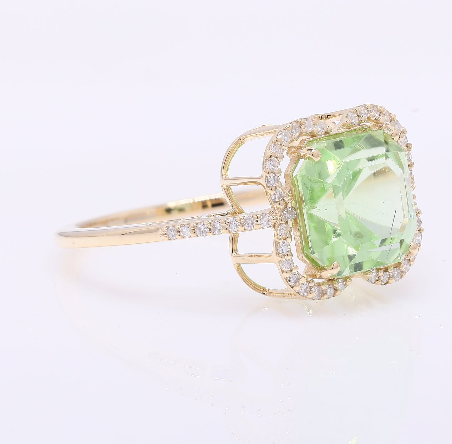3.77 Ct Octagon Step Cut Natural Peridot 14K Gold Ring