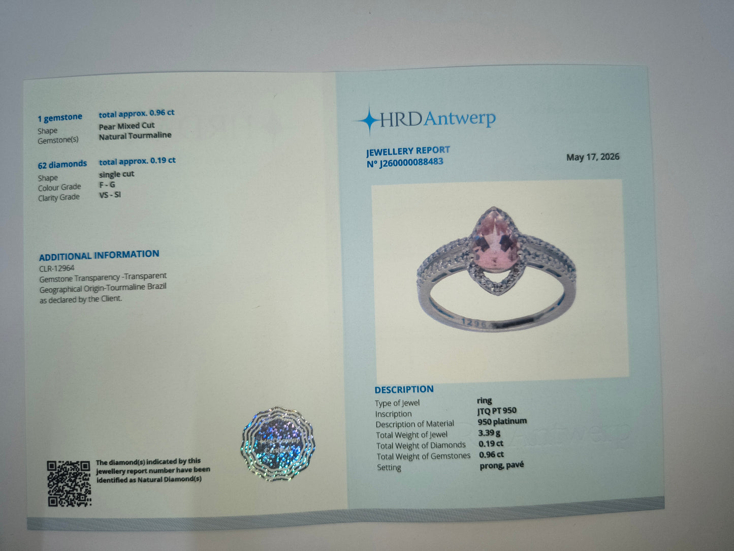 3.16 Ct Pear Mixed Cut Natural Tourmaline 950 Platinum Ring