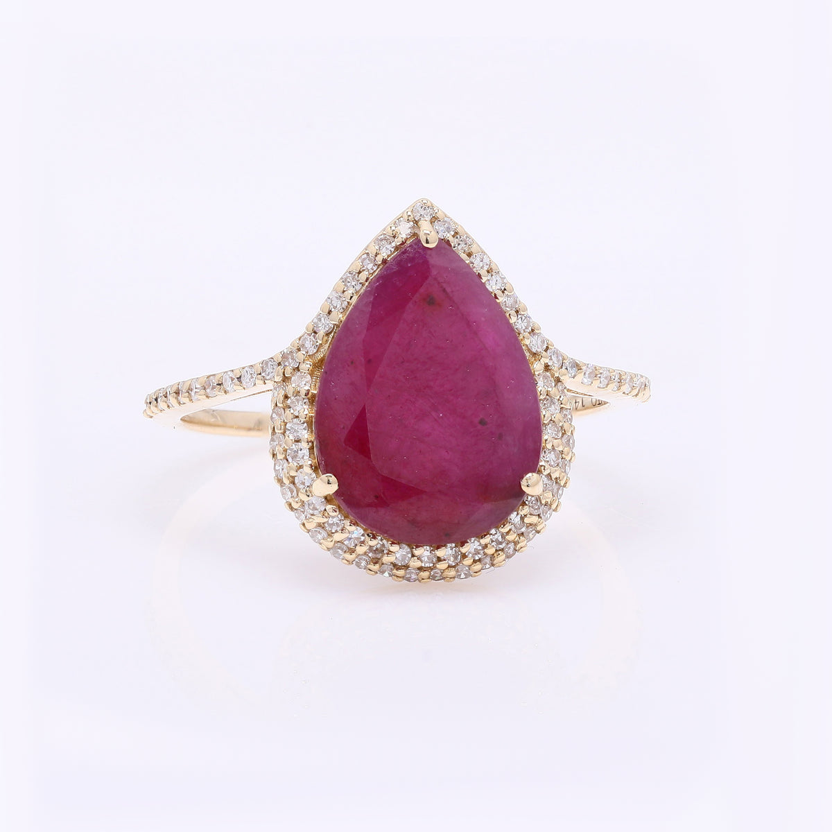 2.65 Ct Pear Cabochon Natural Ruby 14K Gold Ring