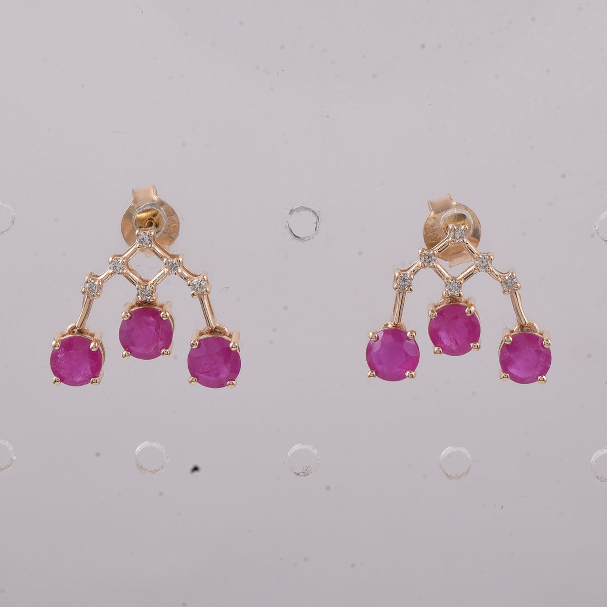 1.76 Ct Round Natural Ruby 14K Gold Earrings