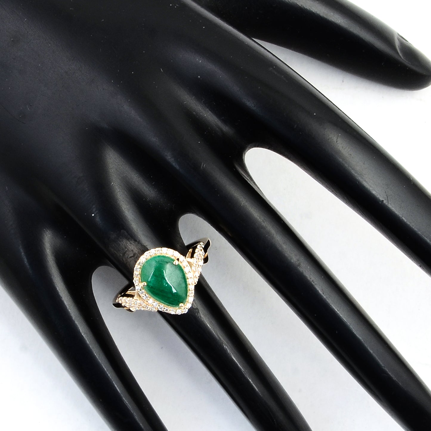 1.73 Ct Pear Cabochon Natural Beryl Emerald 14K Gold Ring