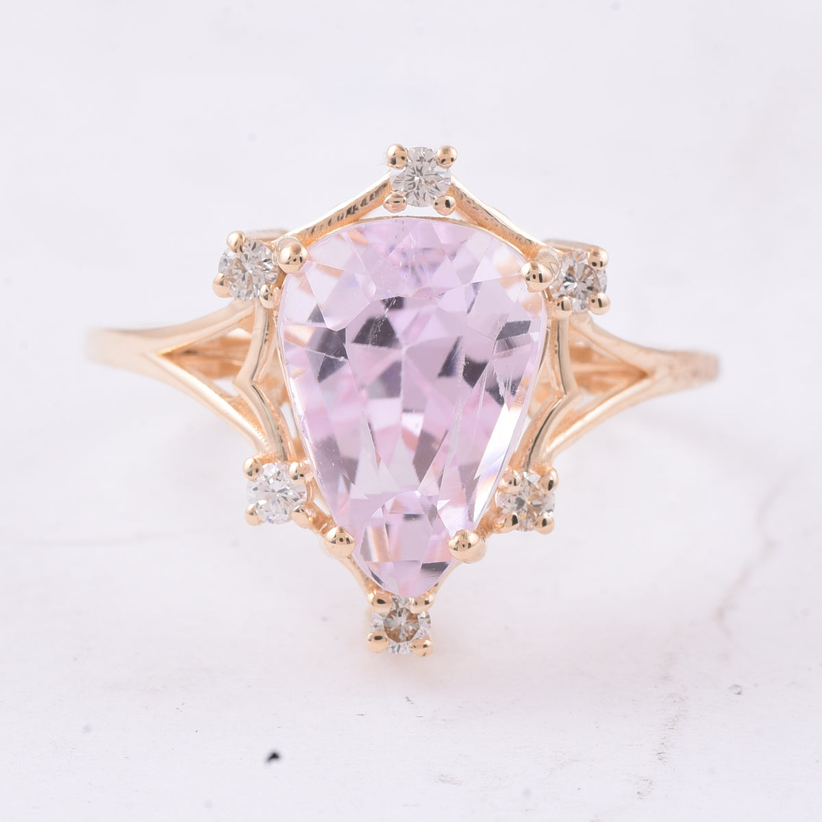 4.89 Ct Pear Natural Kunzite 14K Gold Ring