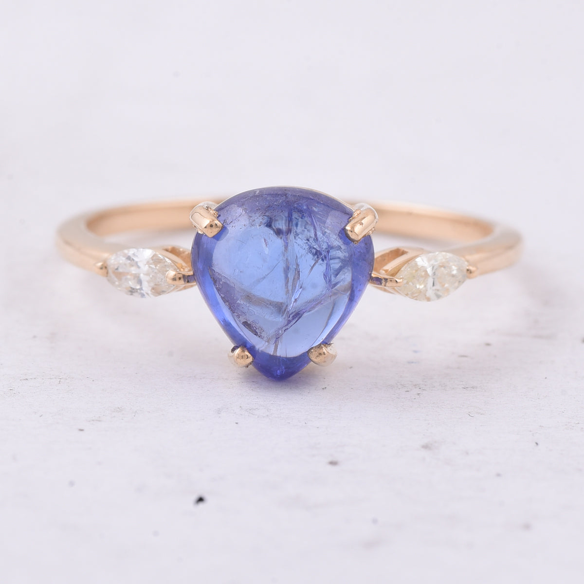 2.20 Ct Fancy Cabochon Cut Natural Tanzanite 14K Gold Ring