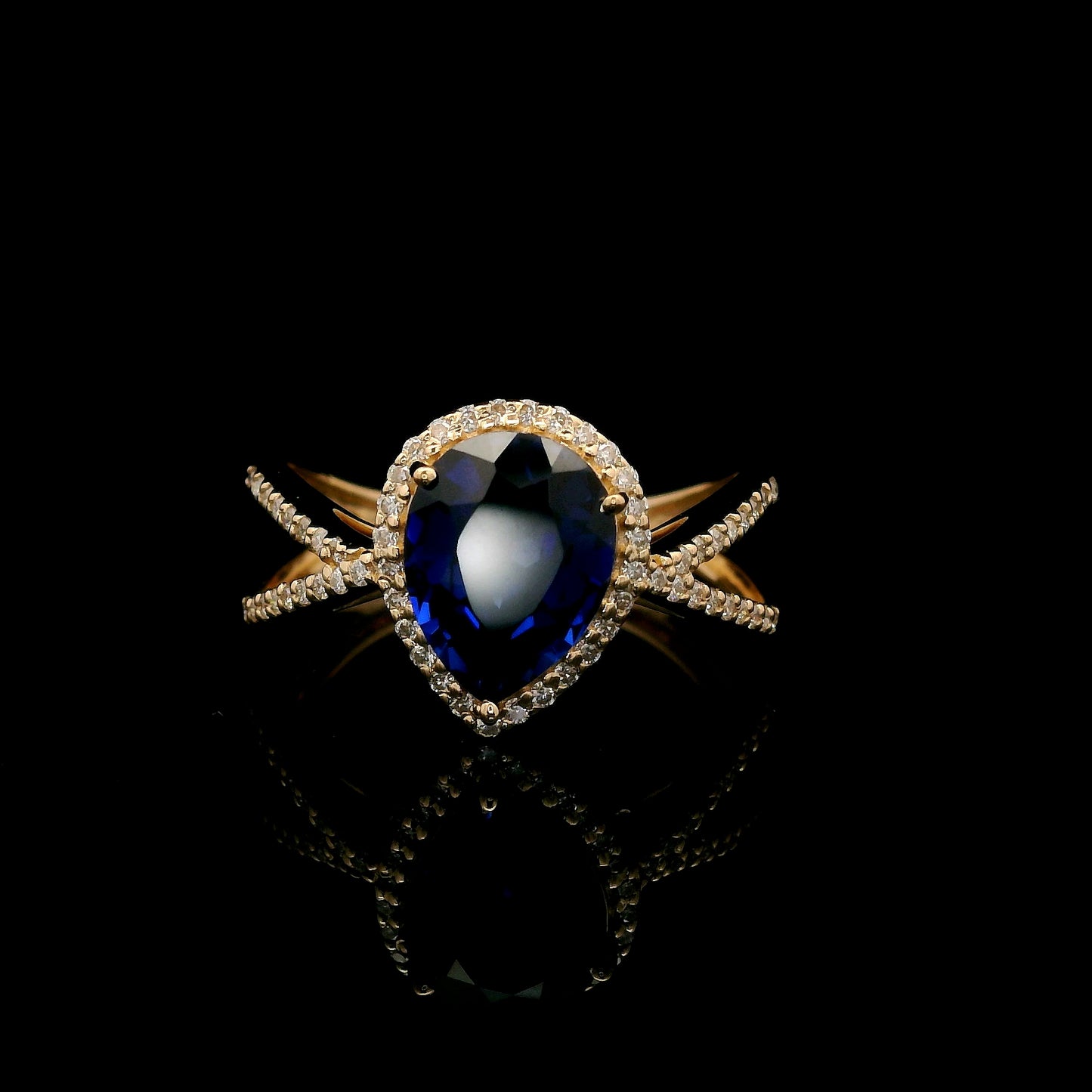 2.53 Ct Pear Mixed Cut Lab Grown Sapphire 14K Gold Ring