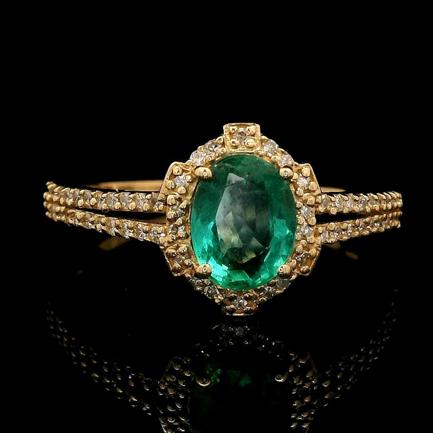 1.02 Ct Oval Mixed Cut Natural Emerald 14K Gold Ring