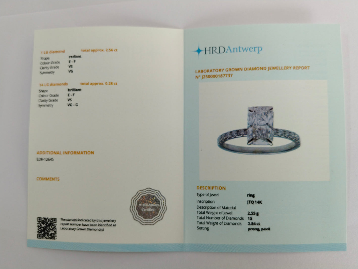 2.84 Carats Lab Grown Diamond 14K Gold Ring