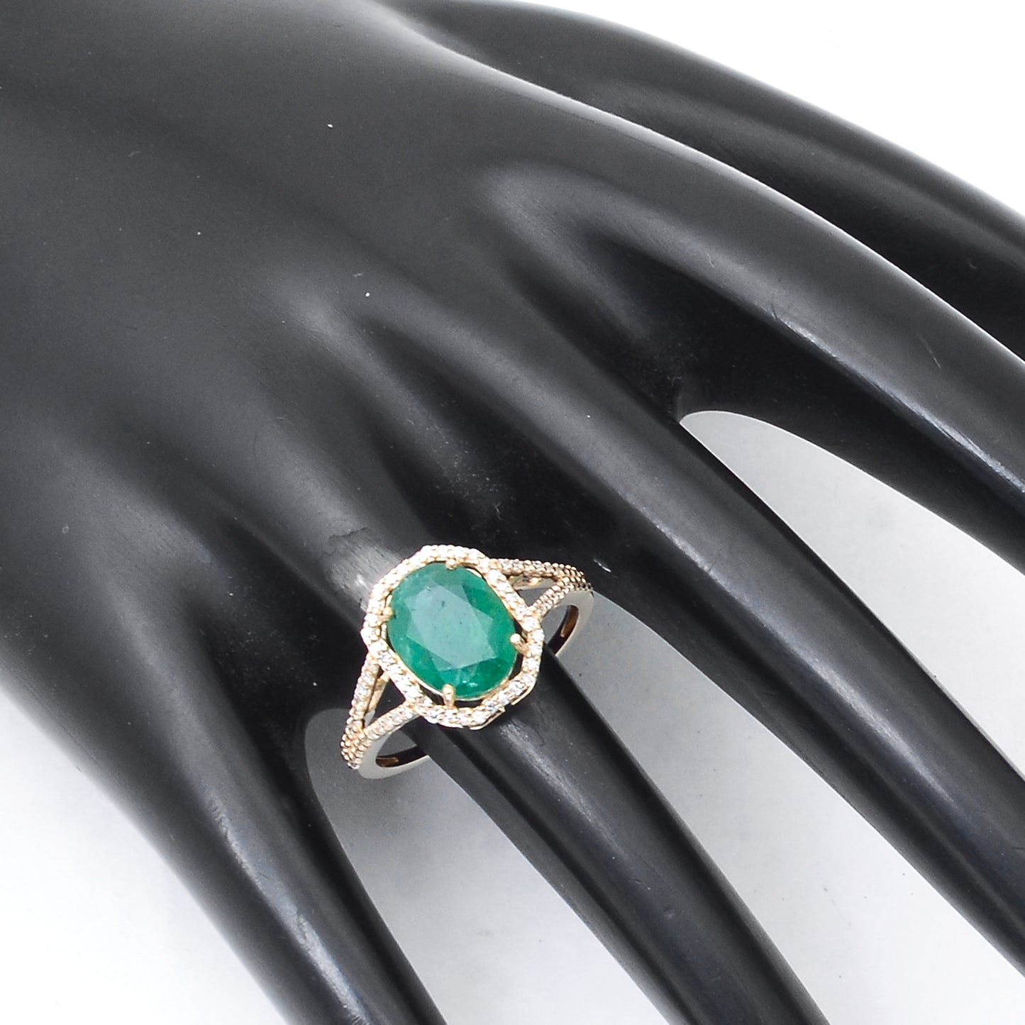 2.47 Ct Oval Mixed Cut Natural Emerald 14K Gold Ring