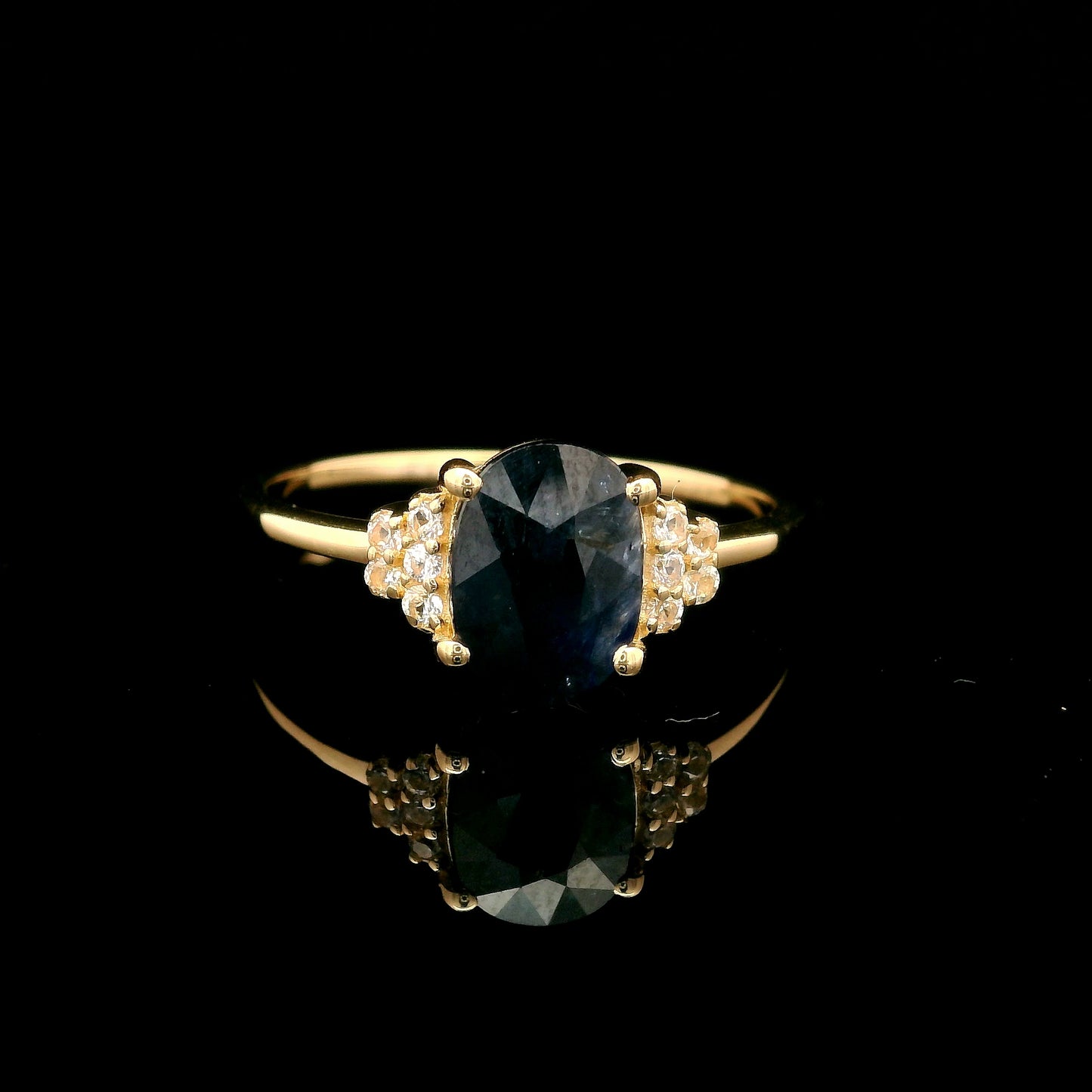 1.50 Ct Oval Mixed Cut Natural Corundum Sapphire 14K Gold Ring