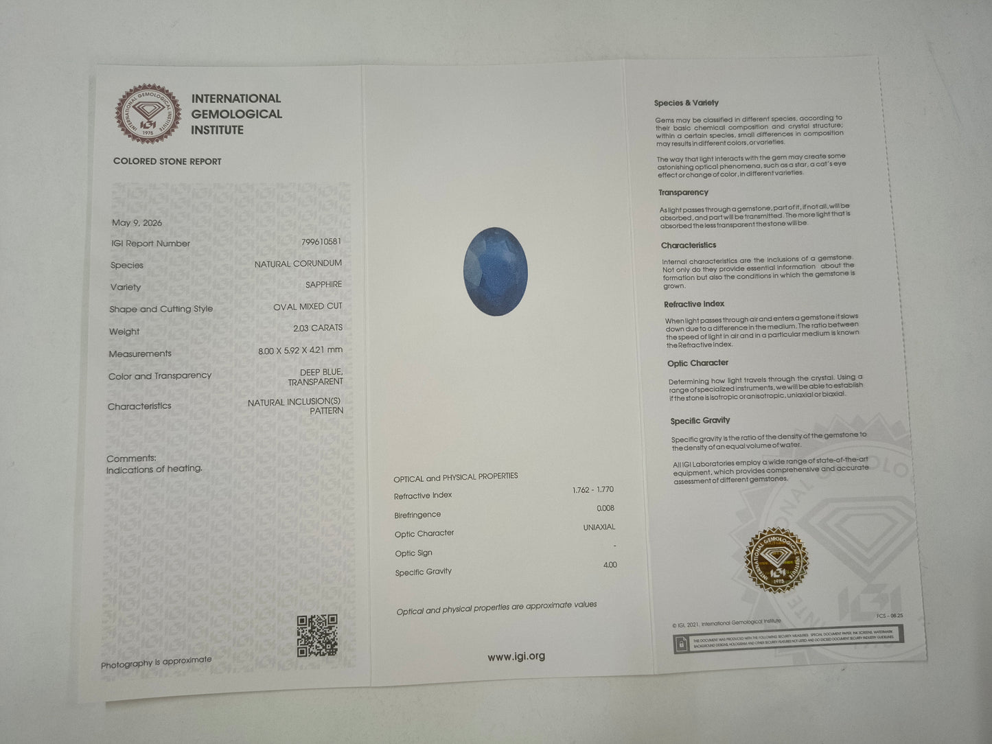 2.03 Natural Corundum Sapphire Oval Mixed Cut Gemstone