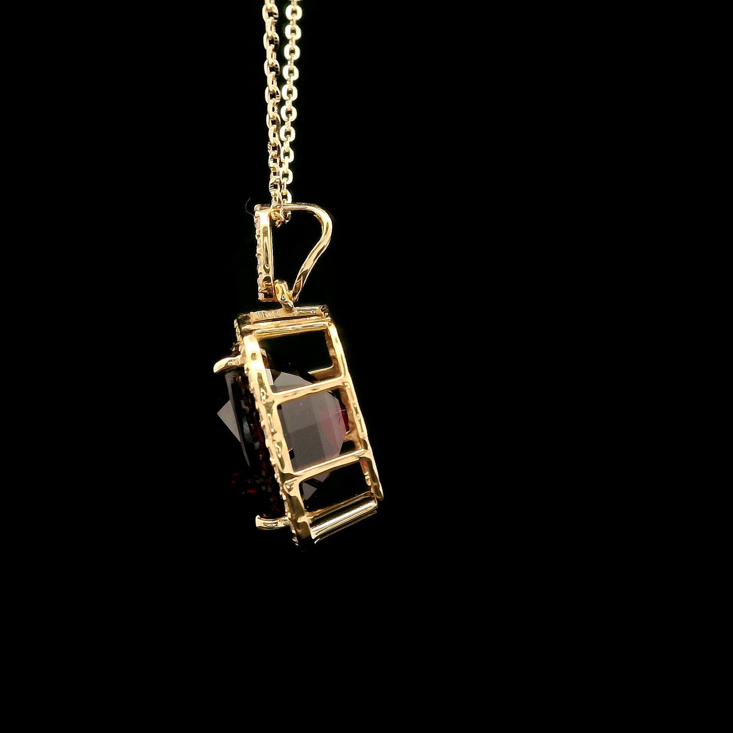 8.36 Ct Cushion Rhodolite 14K Gold Pendant