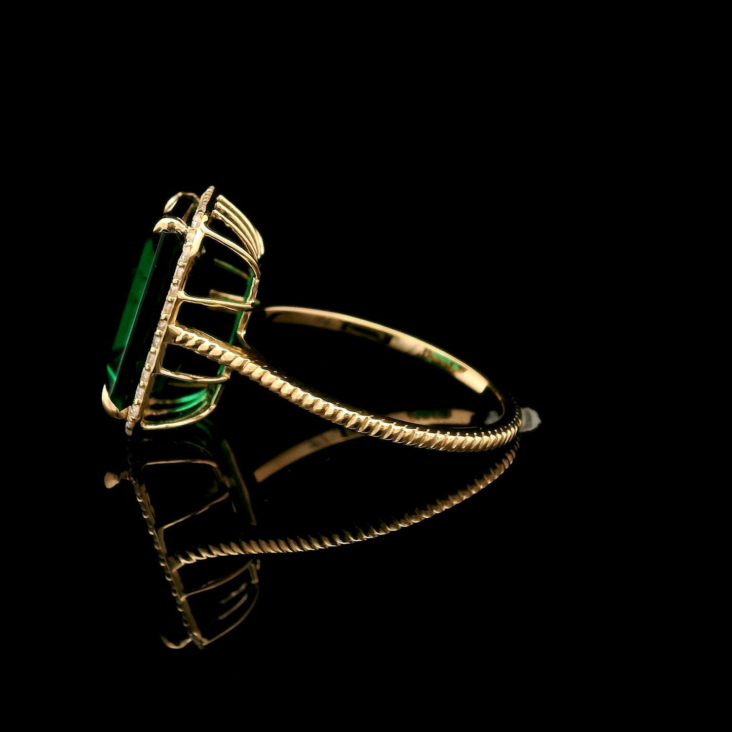 5.41 Ct Emerald Cut Lab Grown Emerald 14K Gold Ring