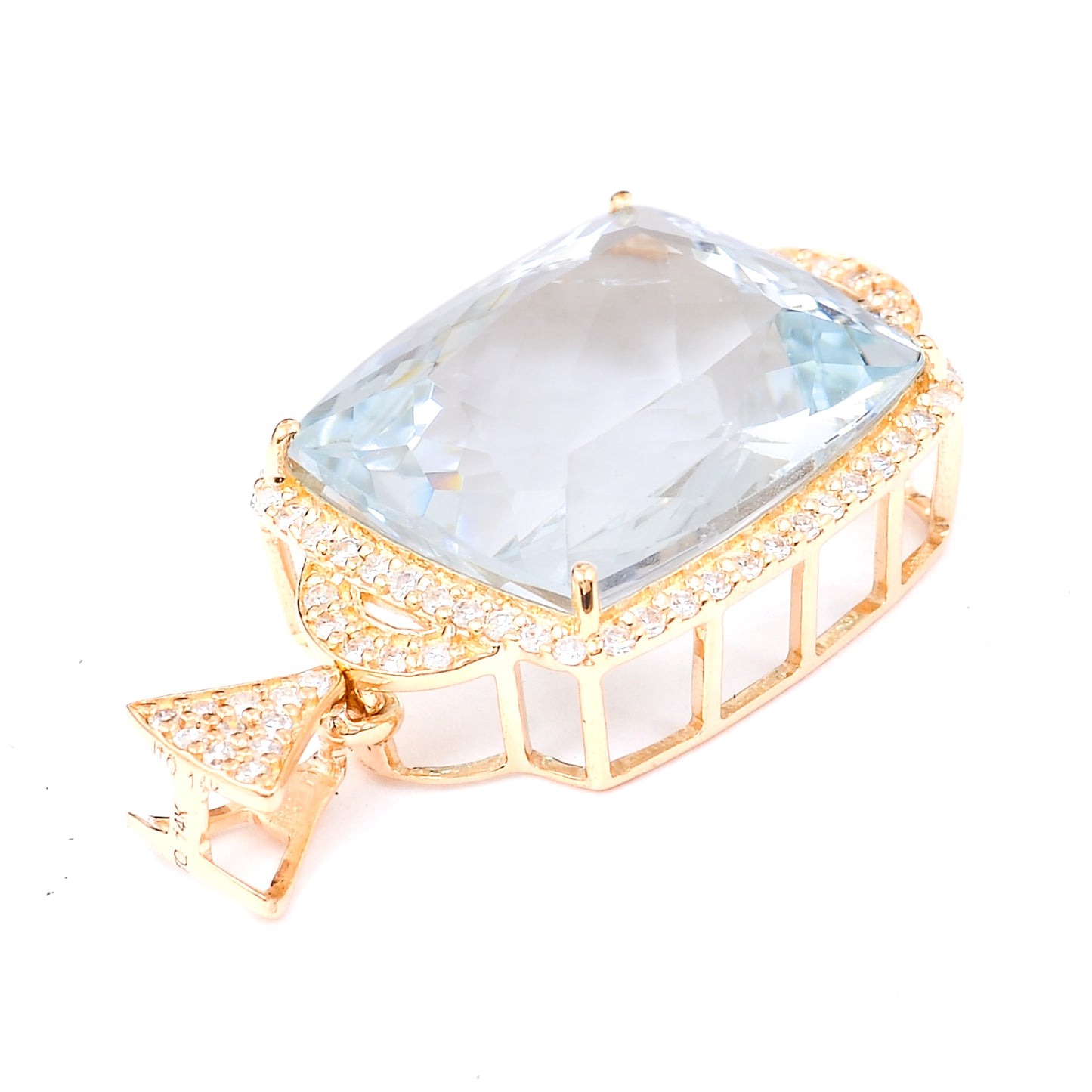 7.92 Ct Cushion Natural Aquamarine 14K Gold Pendant
