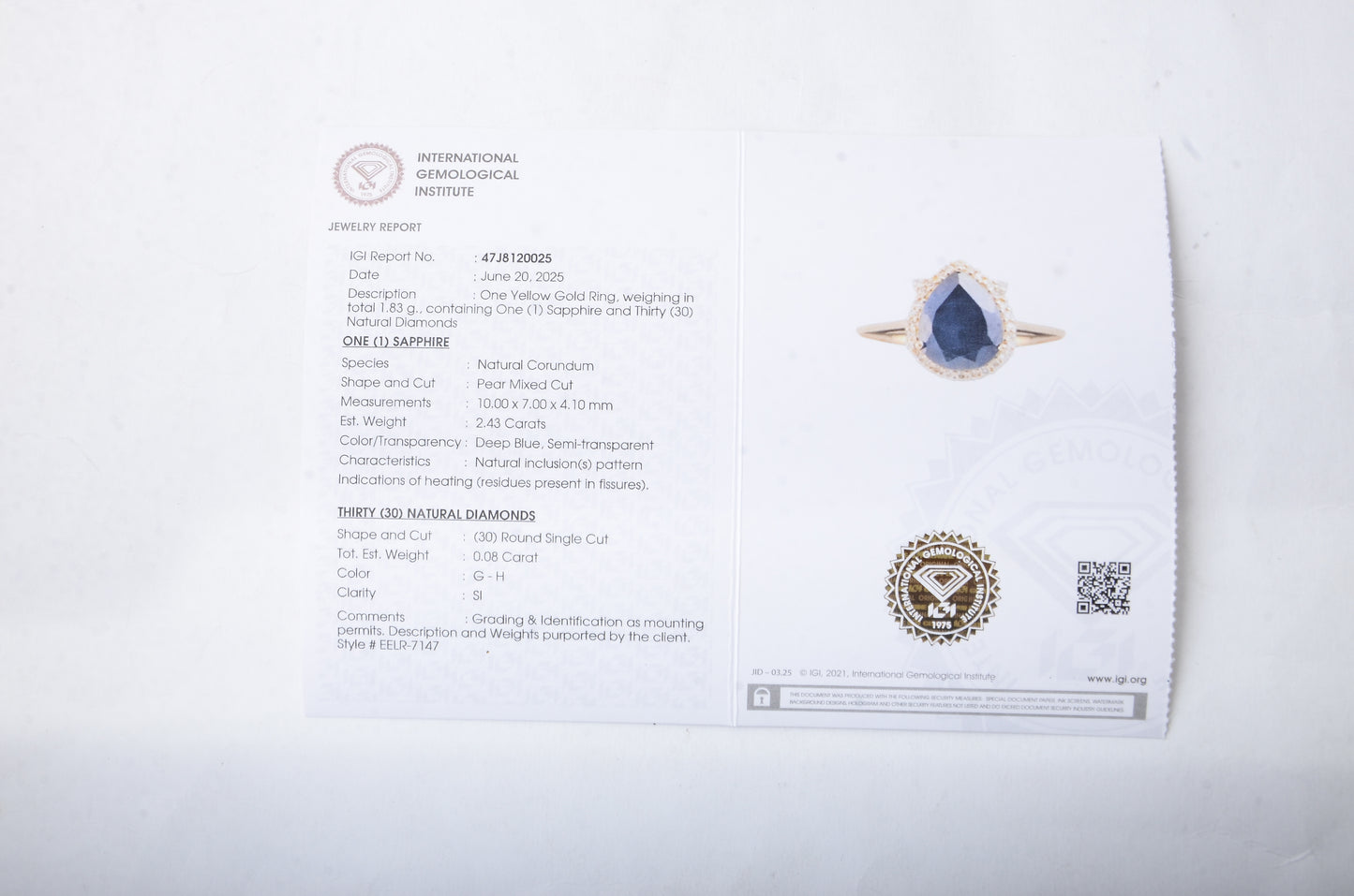 2.51 Ct Pear Mixed Cut Natural Corundum Sapphire 14K Gold Ring