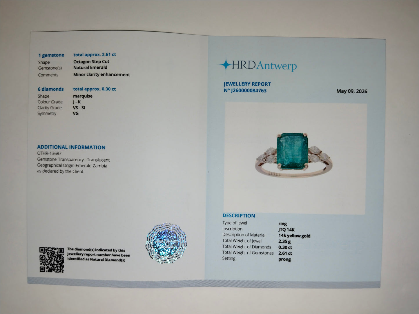 1.76 Ct Octagon Step Cut Natural Emerald 14K Gold Ring