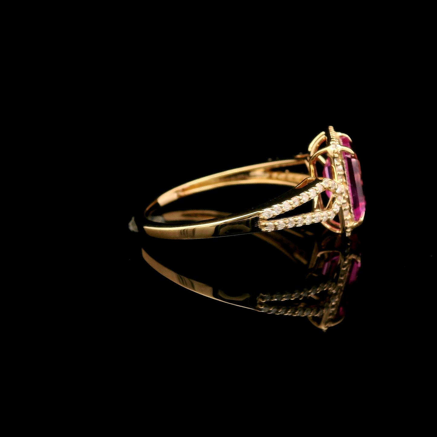 2.20 Ct Emerald Cut Lab Grown Pink Sapphire 14K Gold Ring