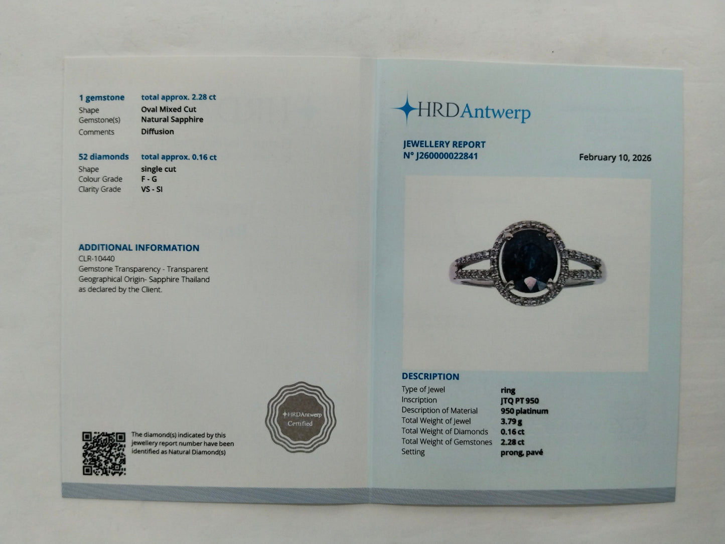2.44 Ct Oval Mixed Cut Natural Sapphire 950 Platinum Ring