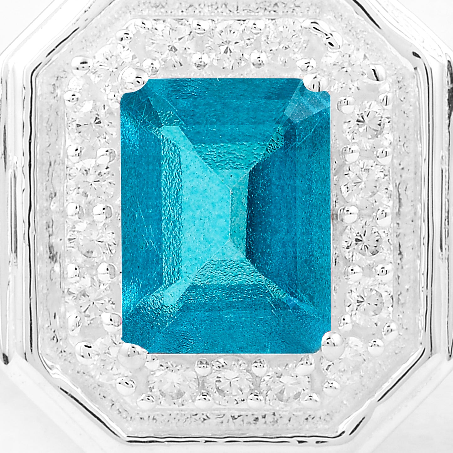 2.57 Ct Octagon Pariba Topaz, Amethyst, Cubic Zirconia 925 Sterling Silver Ring