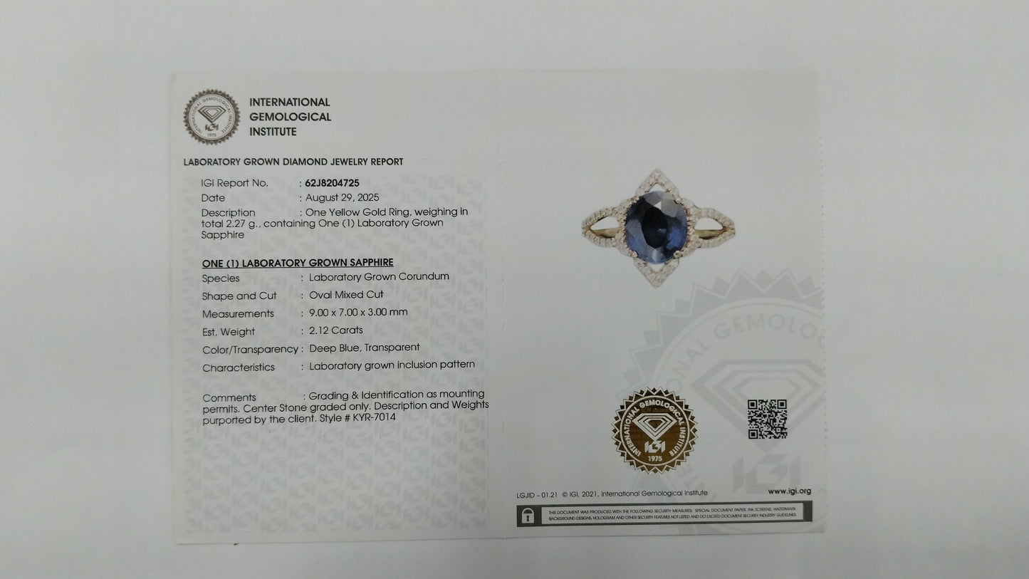 2.27 Ct Oval Mixed Cut Lab Grown Sapphire 14K Gold Ring