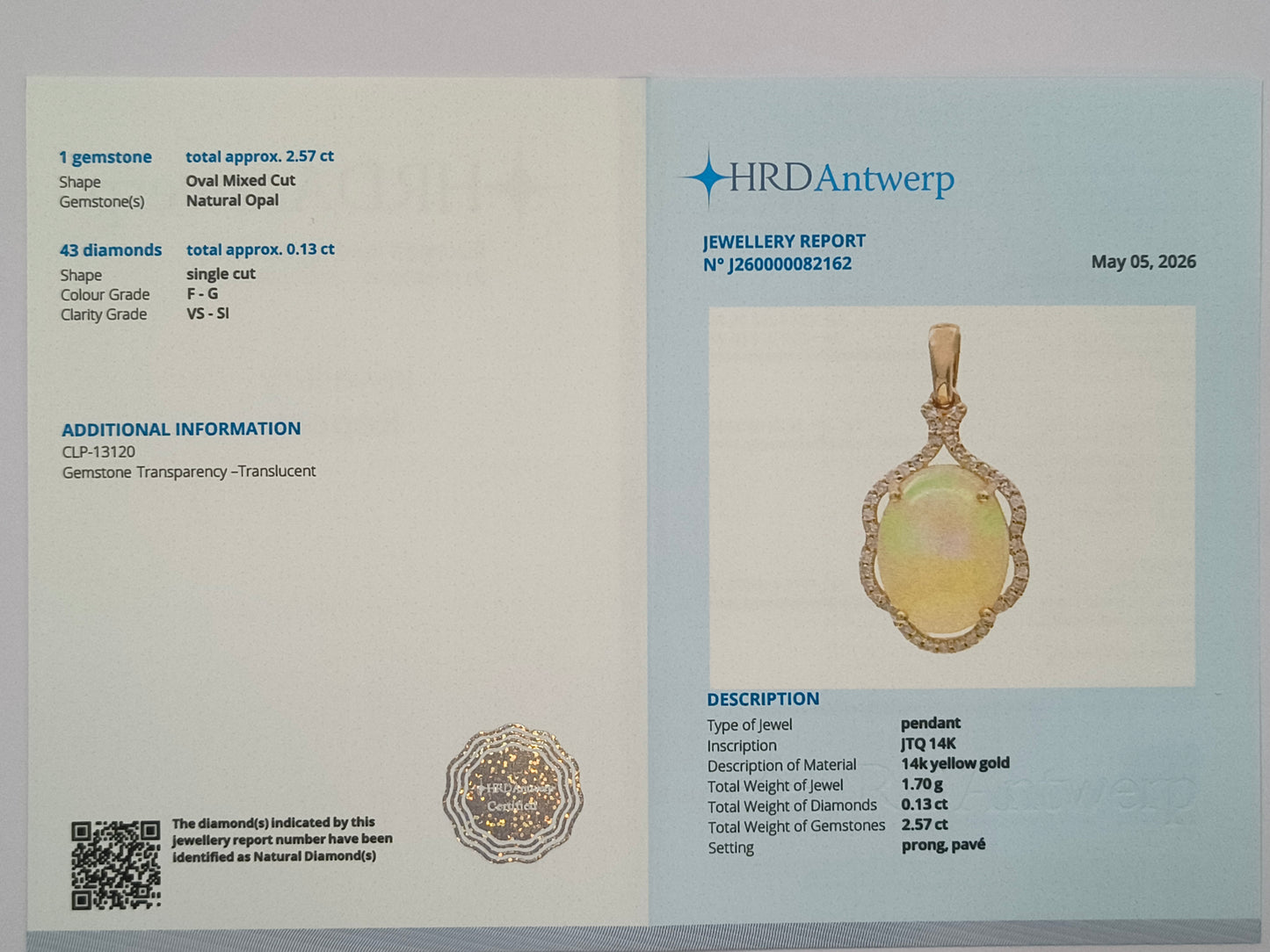 2.70 Ct Oval Cabochon Cut Natural Opal 14K Gold Pendant