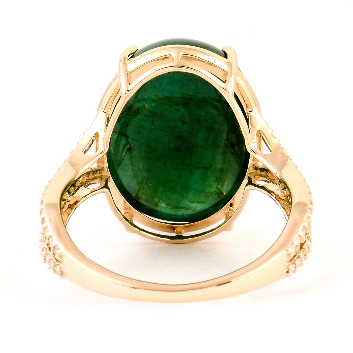 12.69 Ct Oval Cabochon Emerald 14K Gold Ring