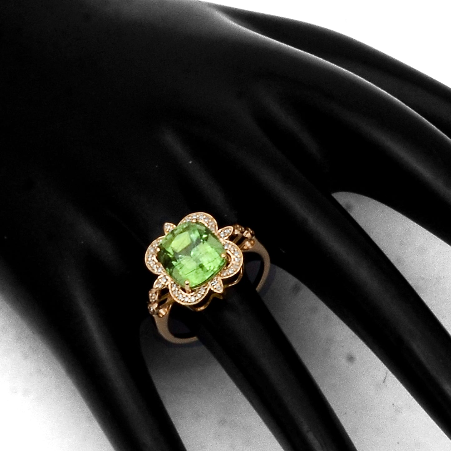 4.74 Ct Cushion Mixed Cut Natural Peridot 14K Gold Ring