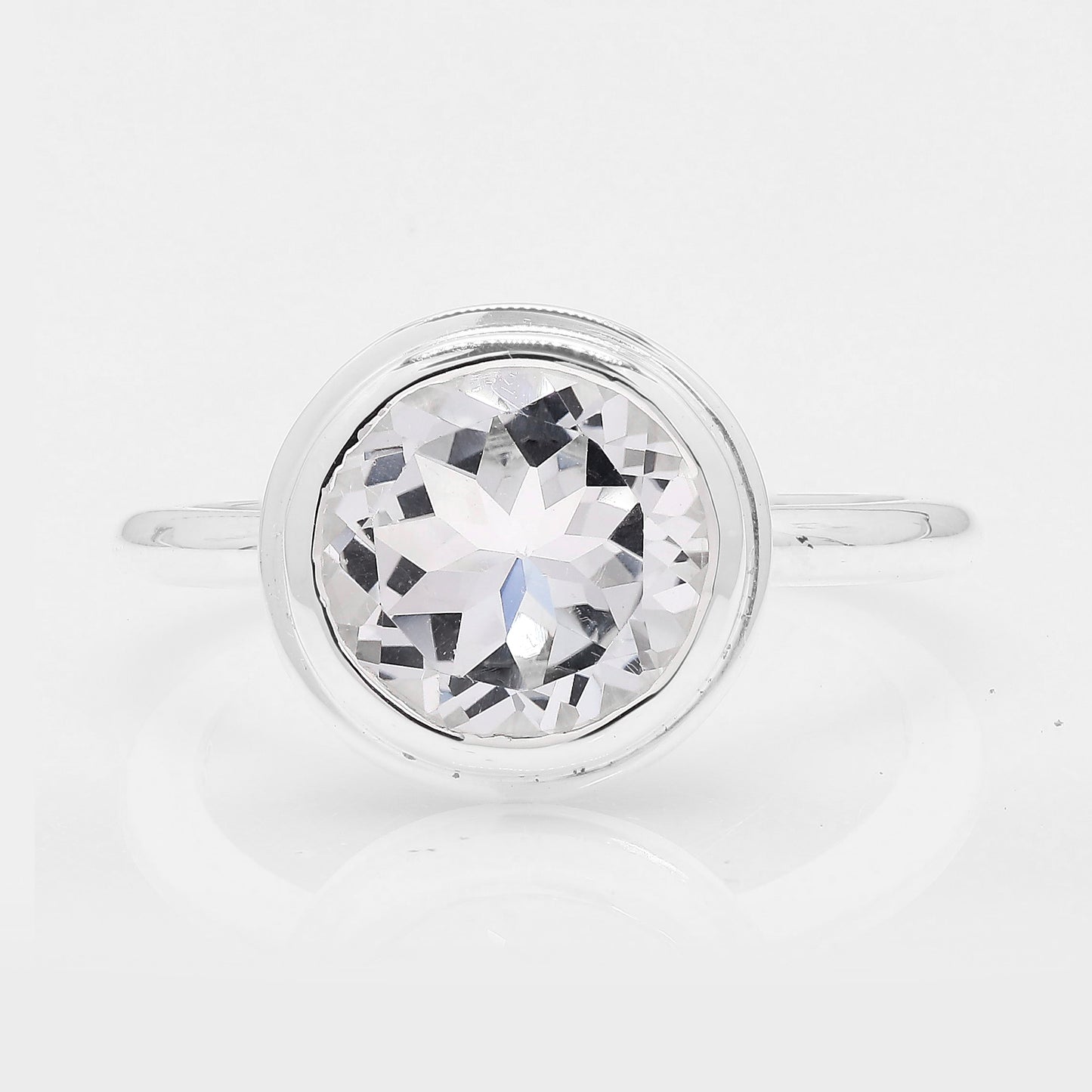 3.77 Ct Round White Topaz 925 Silver Ring