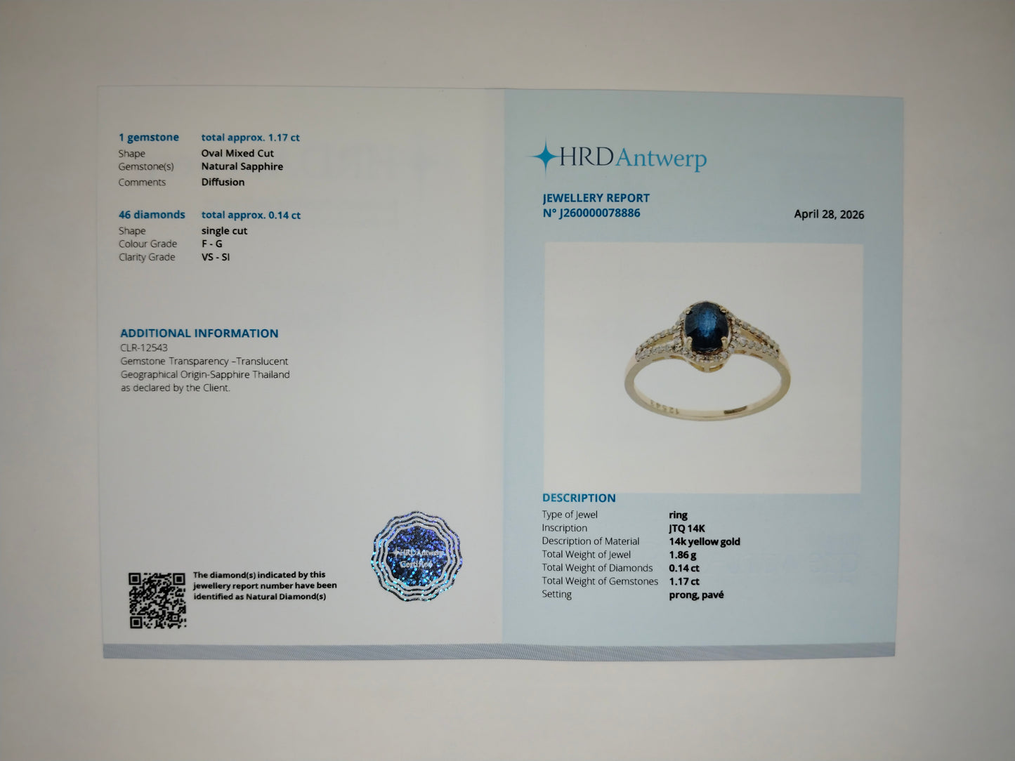 1.25 Ct Oval Mixed Cut Natural Sapphire 14K Gold Ring