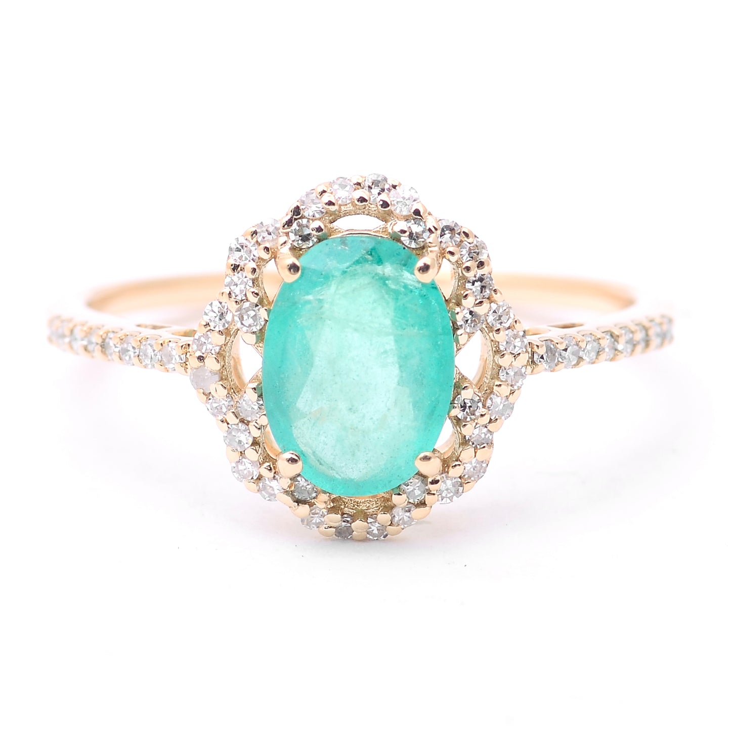 1.11 Ct Oval Mixed Cut Natural Emerald 14K Gold Ring
