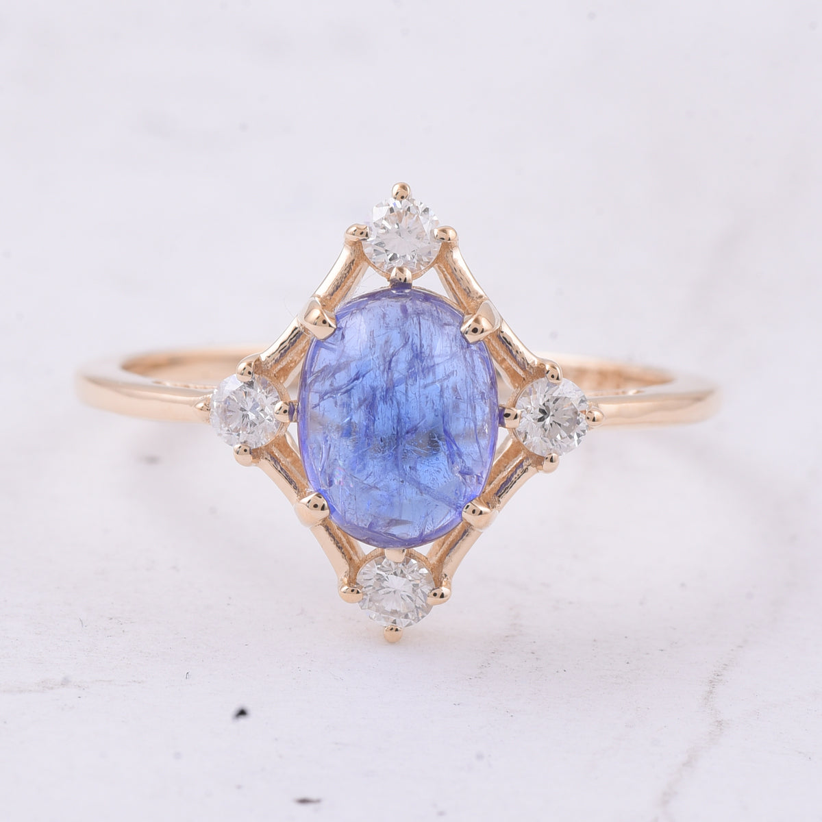 1.88 Ct Oval Cabochon Cut Natural Tanzanite 14K Gold Ring