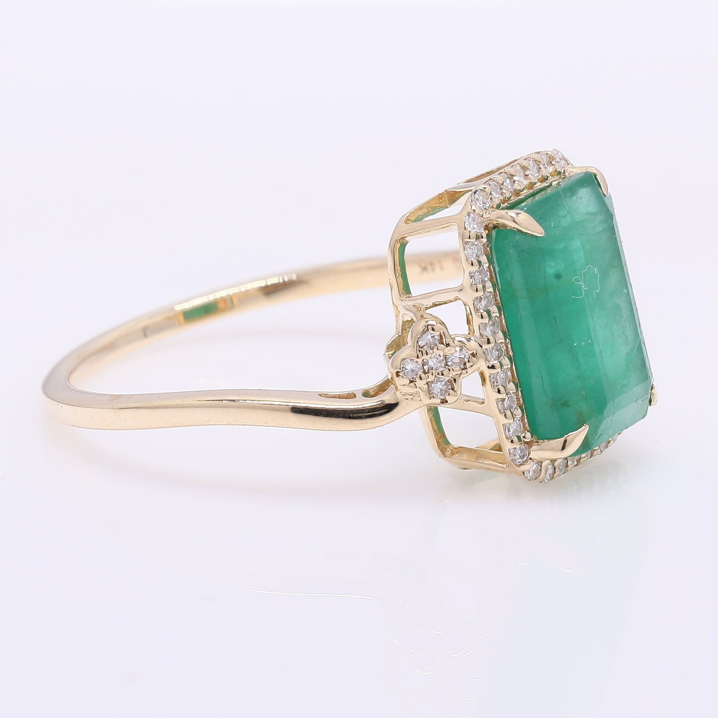 3.14 Ct Octagon Step Cut Natural Emerald 14K Gold Ring
