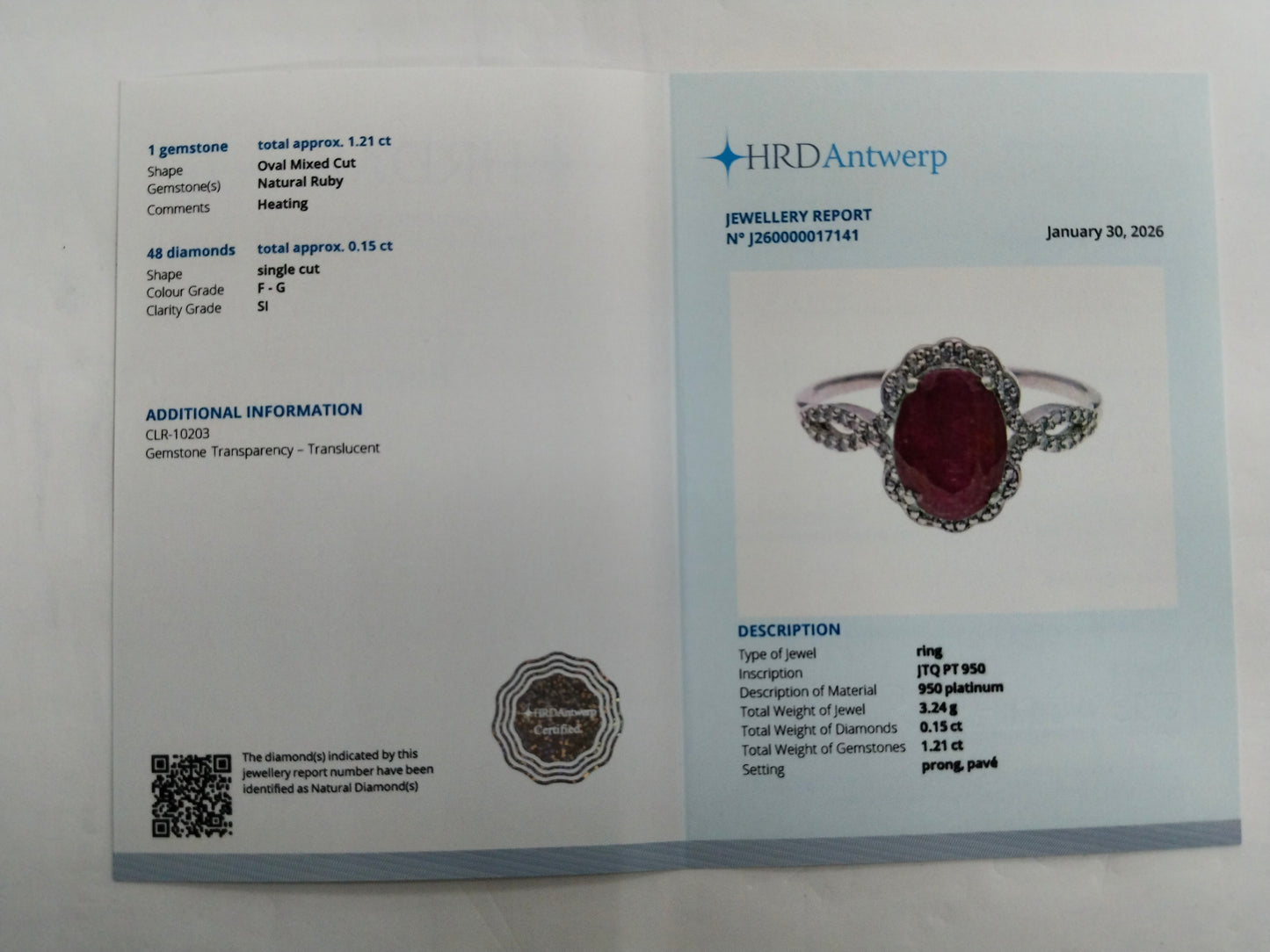 1.36 Ct Oval Mixed Cut Natural Ruby 950 Platinum Ring