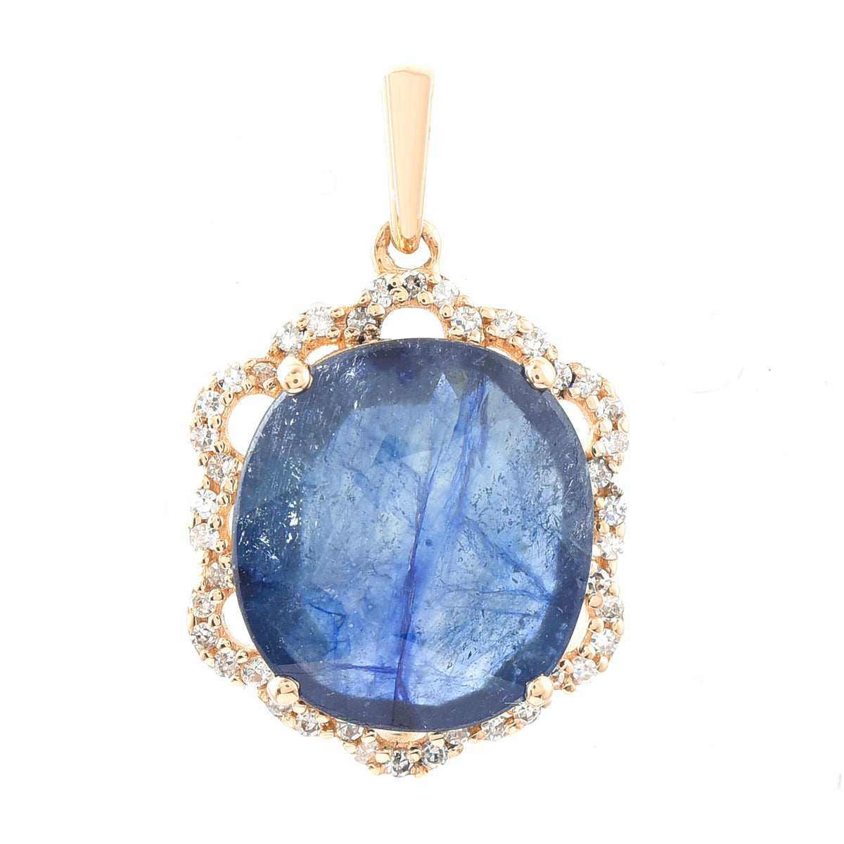 5.61 Ct Oval Mixed Cut Natural Sapphire 14K Gold Pendant