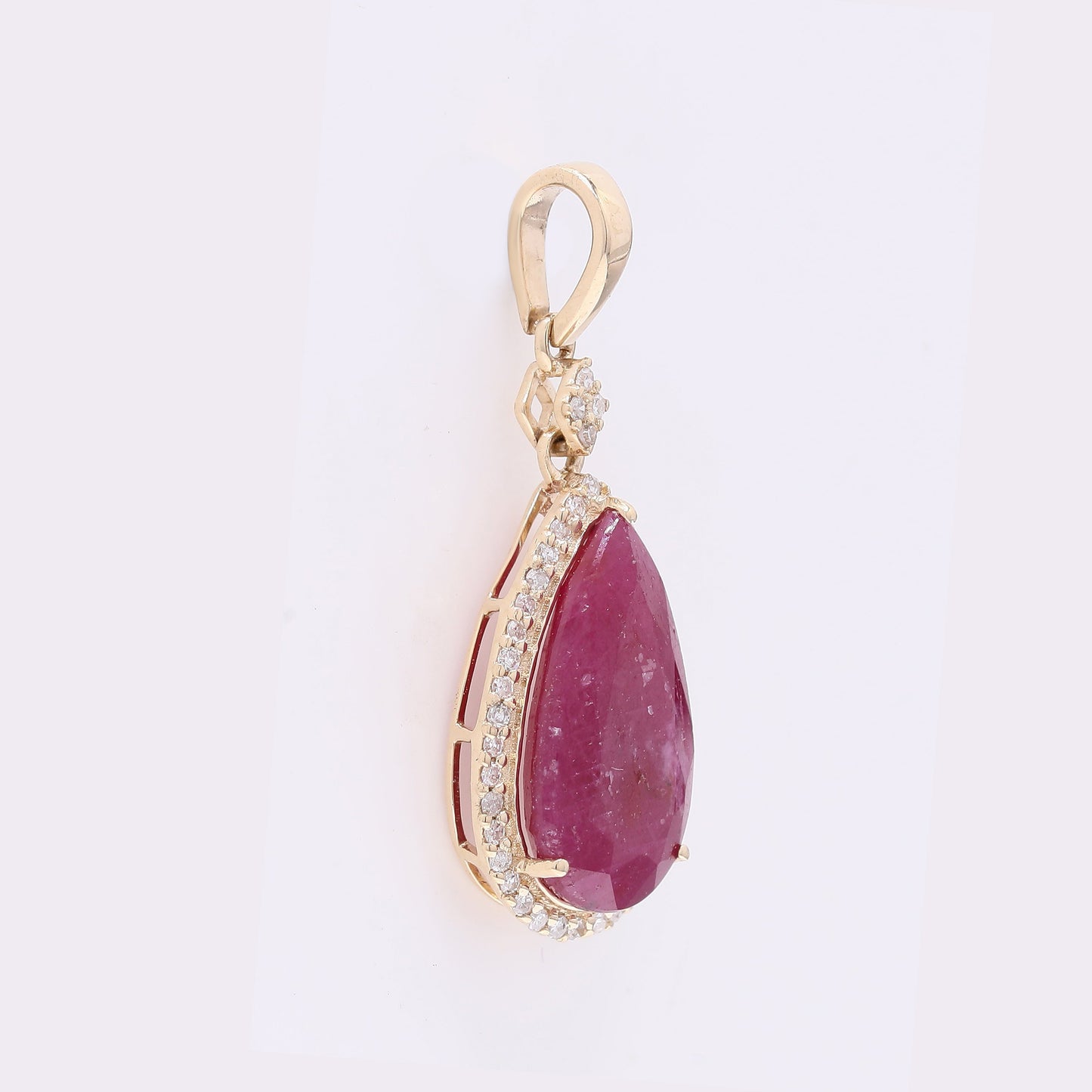 3.85 Ct Pear Mixed Cut Natural Corundum Ruby 14K Gold Pendant
