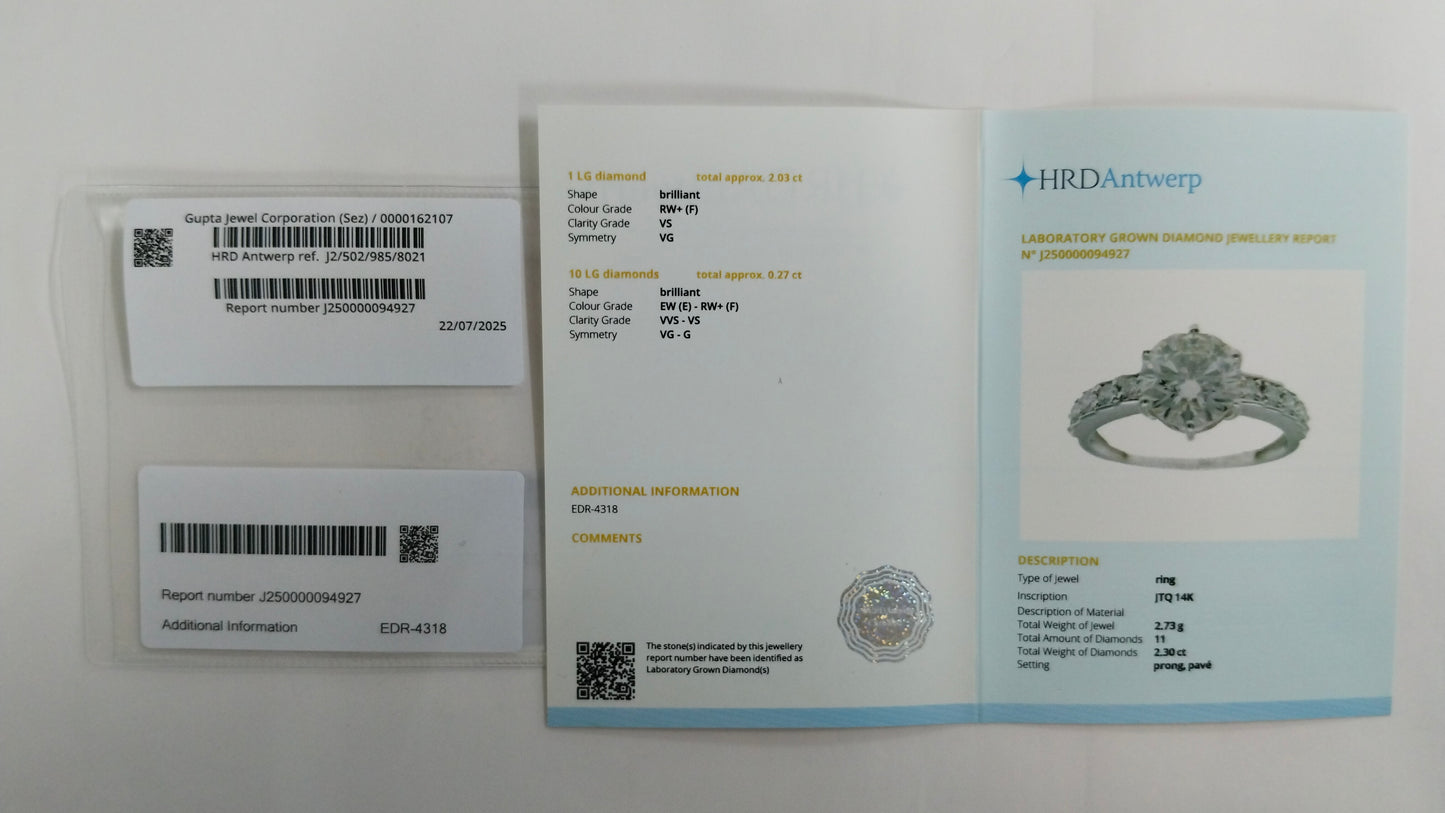 2.30 Carats Lab Grown Diamond 14K Gold Ring