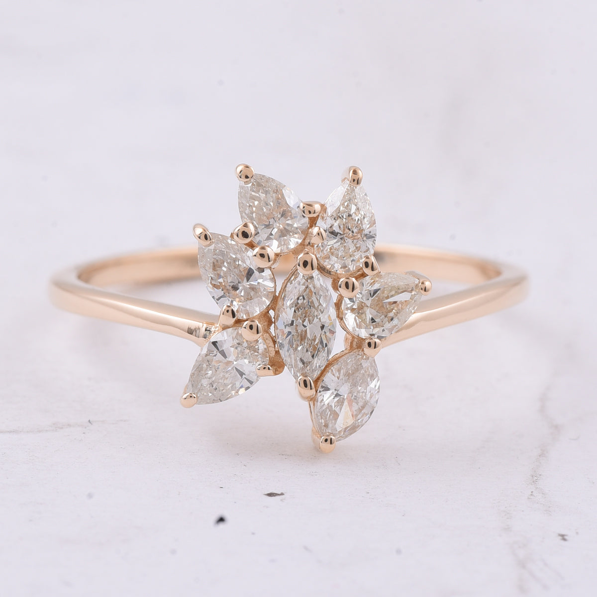 0.71 Ct Marquise, Pear Natural Diamond 14K Gold Ring