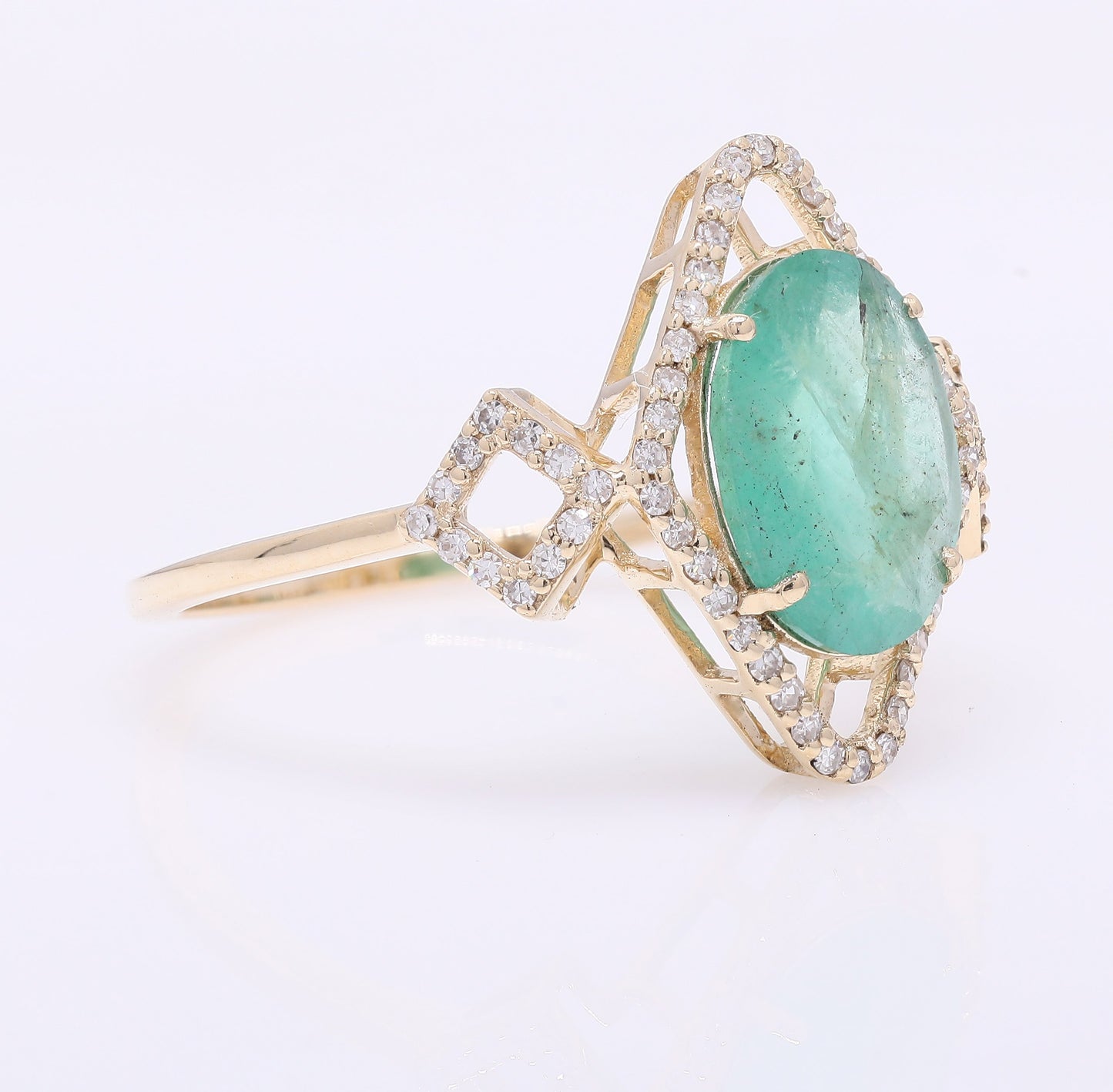 2.14 Ct Oval Mixed Cut Natural Emerald 14K Gold Ring