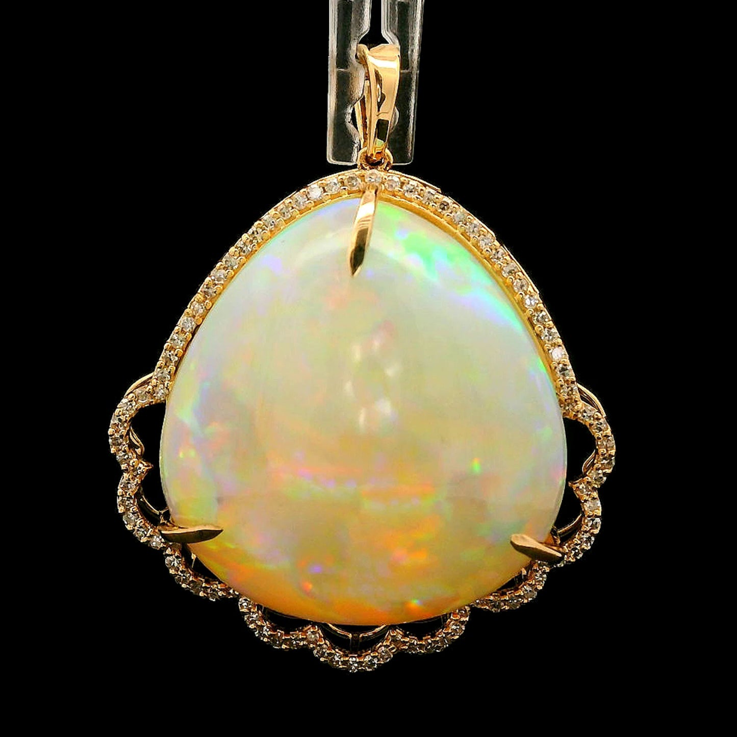 27.10 Ct Pear Cabochon Natural Opal 14K Gold Pendant
