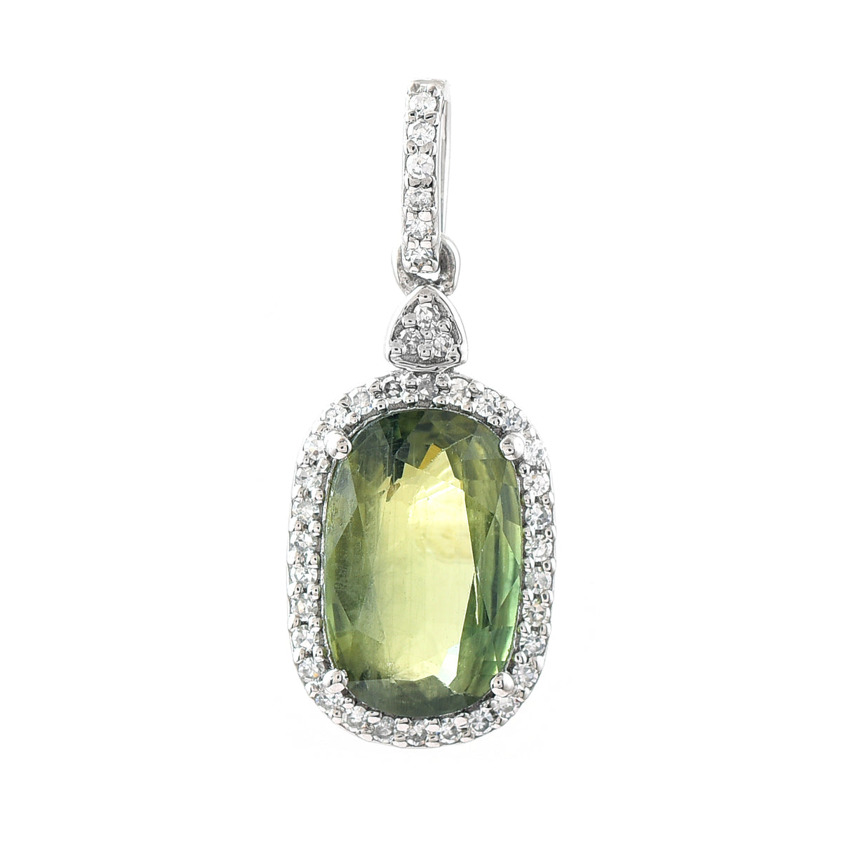 2.24 Ct Cushion Mixed Cut Natural Green Sapphire 950 Platinum Pendant