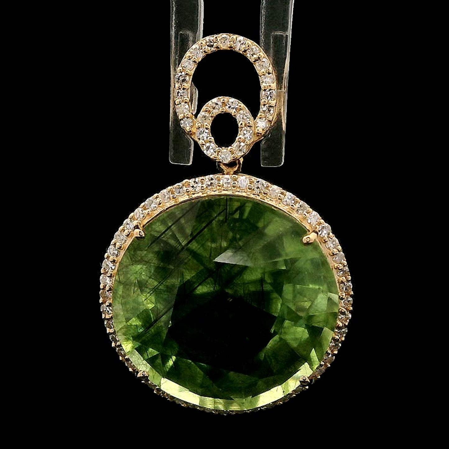 12.54 Ct Round Mixed Cut Natural Peridot 14K Gold Pendant