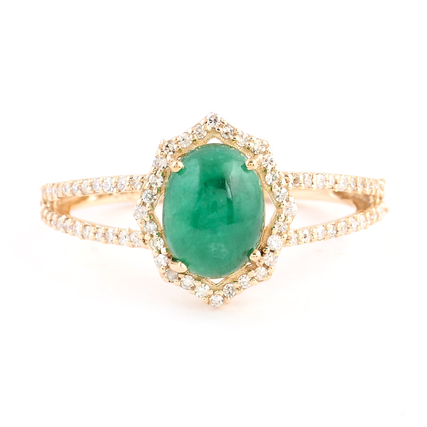 1.75 Ct Oval Cabochon Natural Beryl Emerald 14K Gold Ring