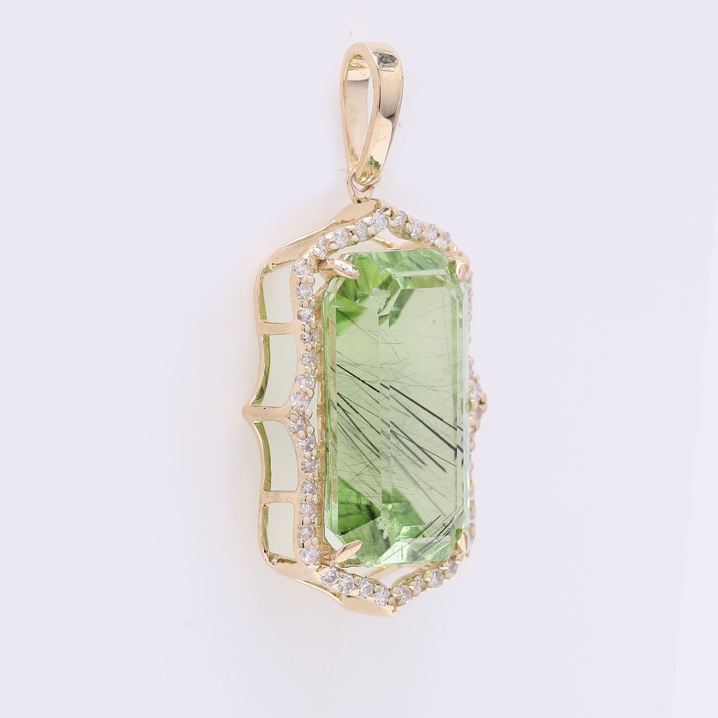 6.24 Ct Octagon Step Cut Natural Peridot 14K Gold Pendant