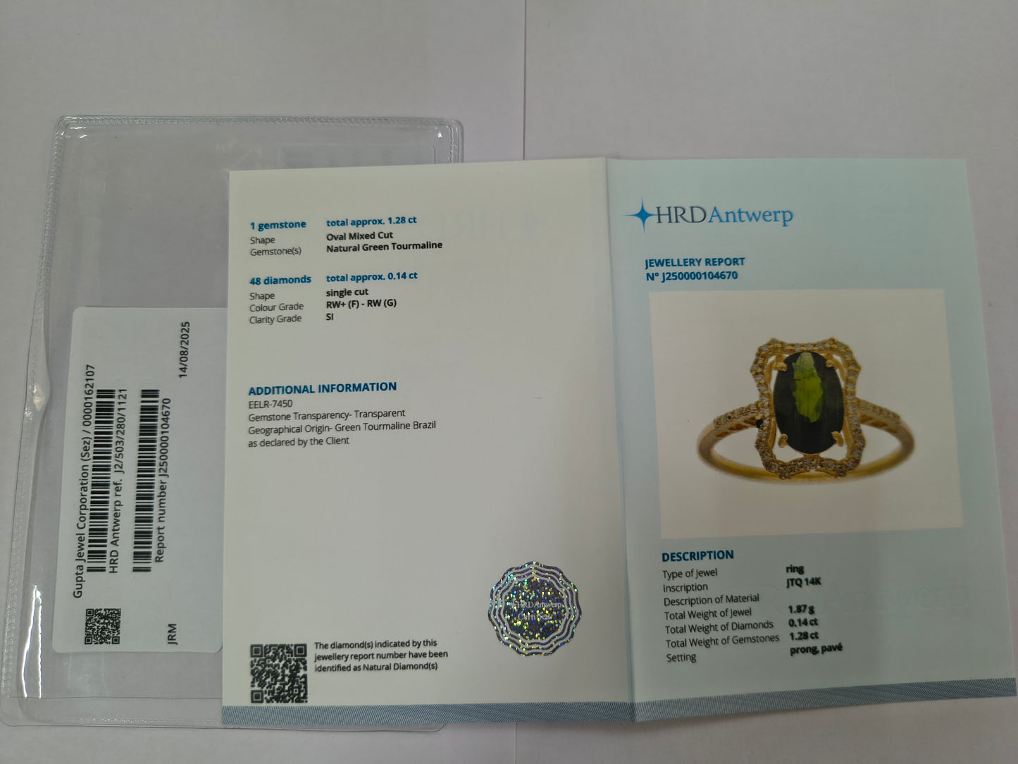 1.42 Ct Oval Mixed Cut Natural Tourmaline 14K Gold Ring