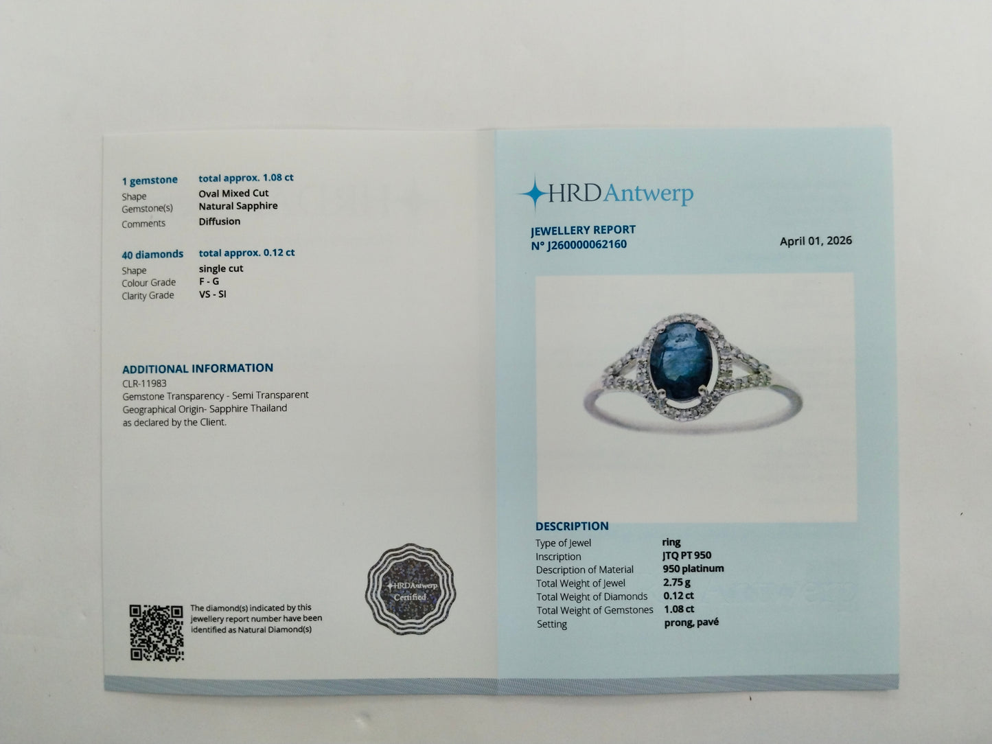 1.20 Ct Oval Mixed Cut Natural Sapphire 950 Platinum Ring
