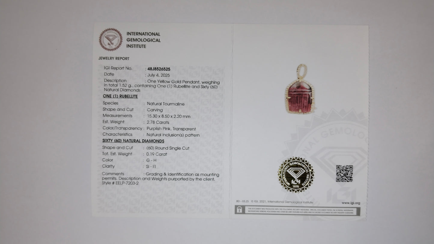 2.97 Ct Fancy Carving Natural Tourmaline 14K Gold Pendant