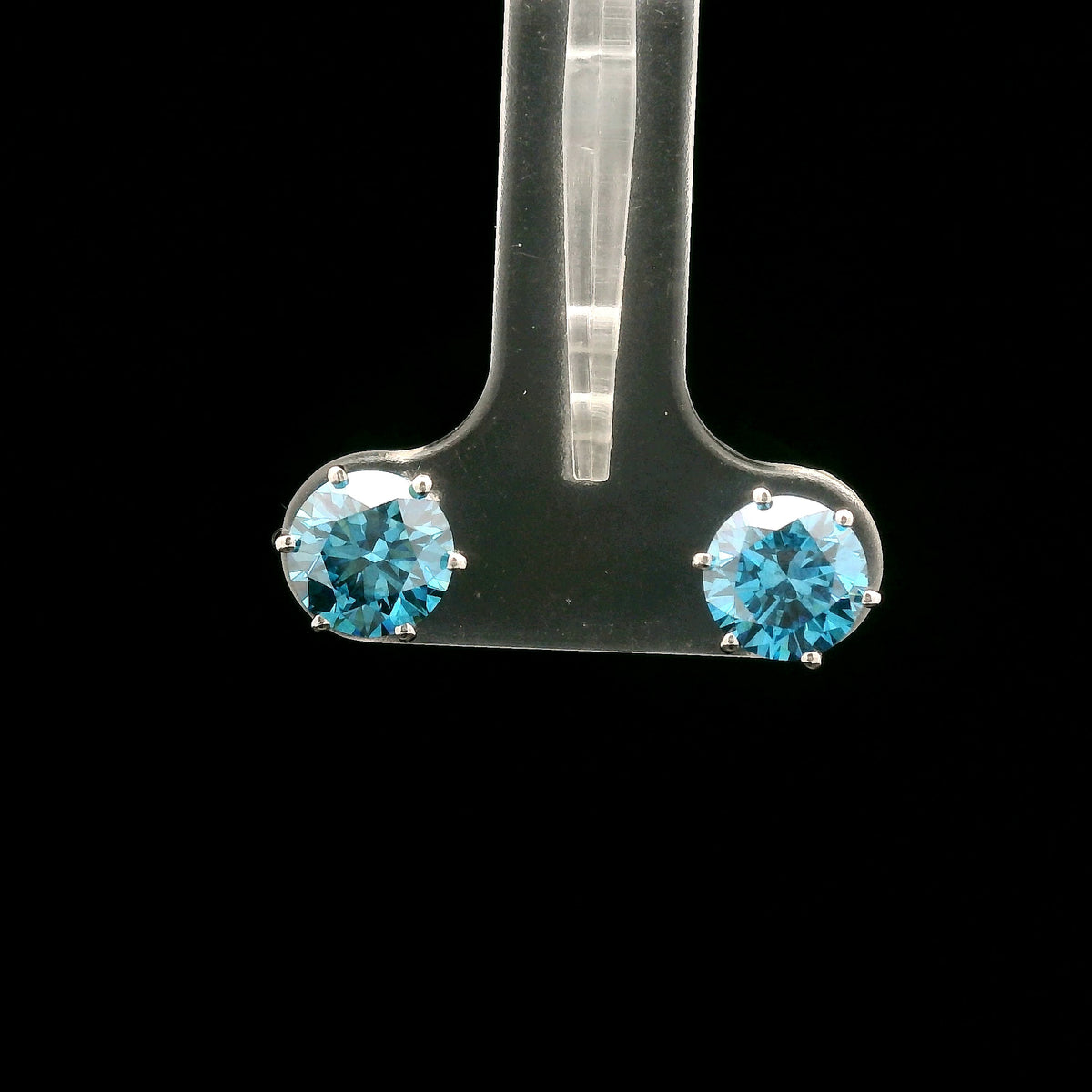 2.11 Carats Blue Lab Grown Diamond 14K Gold Earrings