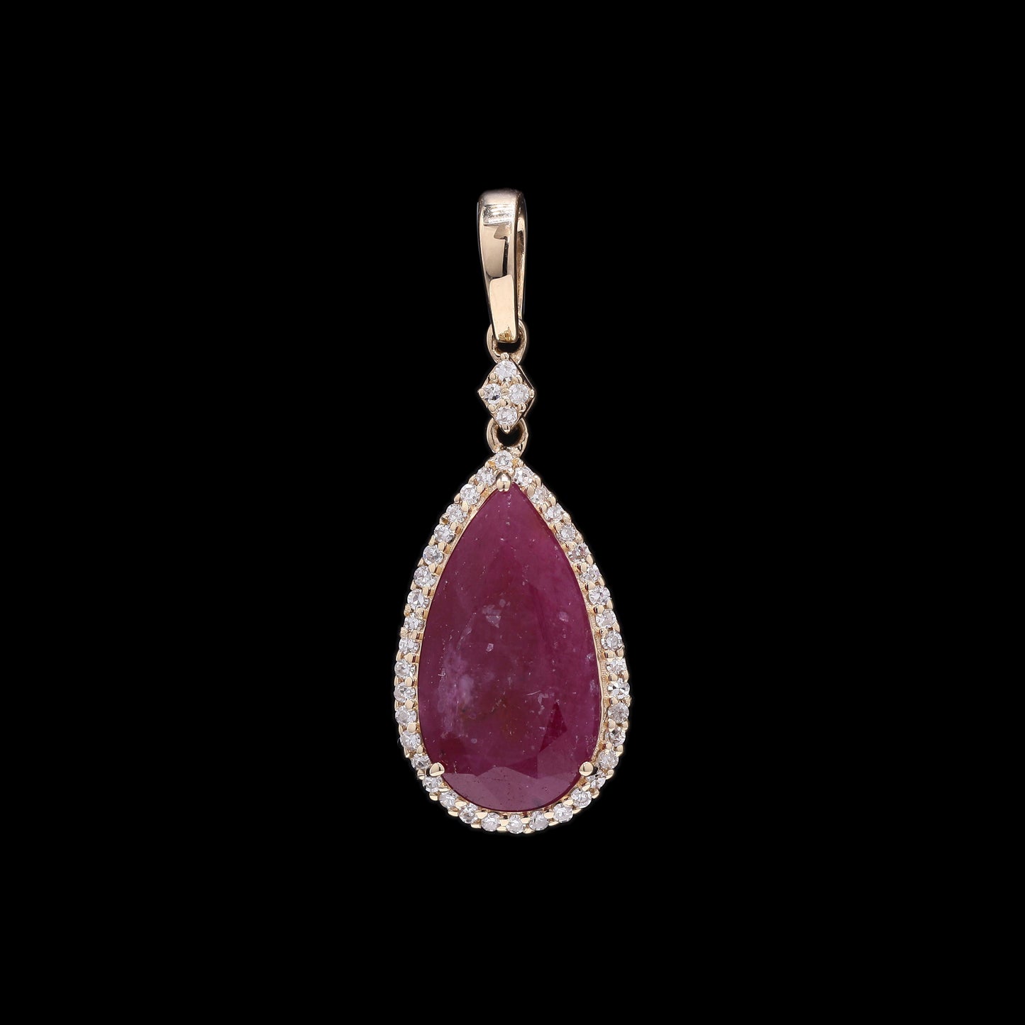 3.85 Ct Pear Mixed Cut Natural Corundum Ruby 14K Gold Pendant
