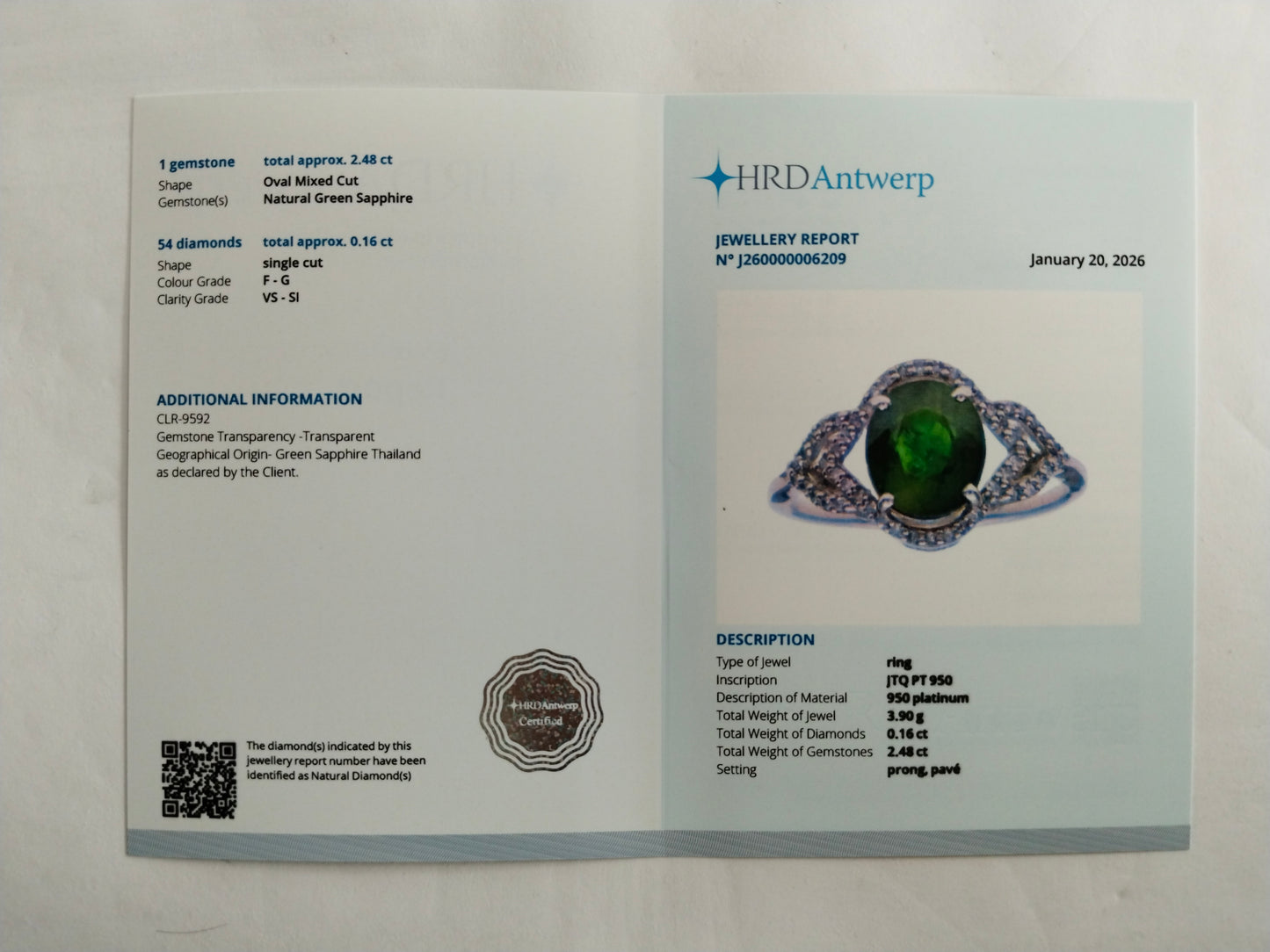 2.64 Ct Oval Mixed Cut Natural Green Sapphire 950 Platinum Ring