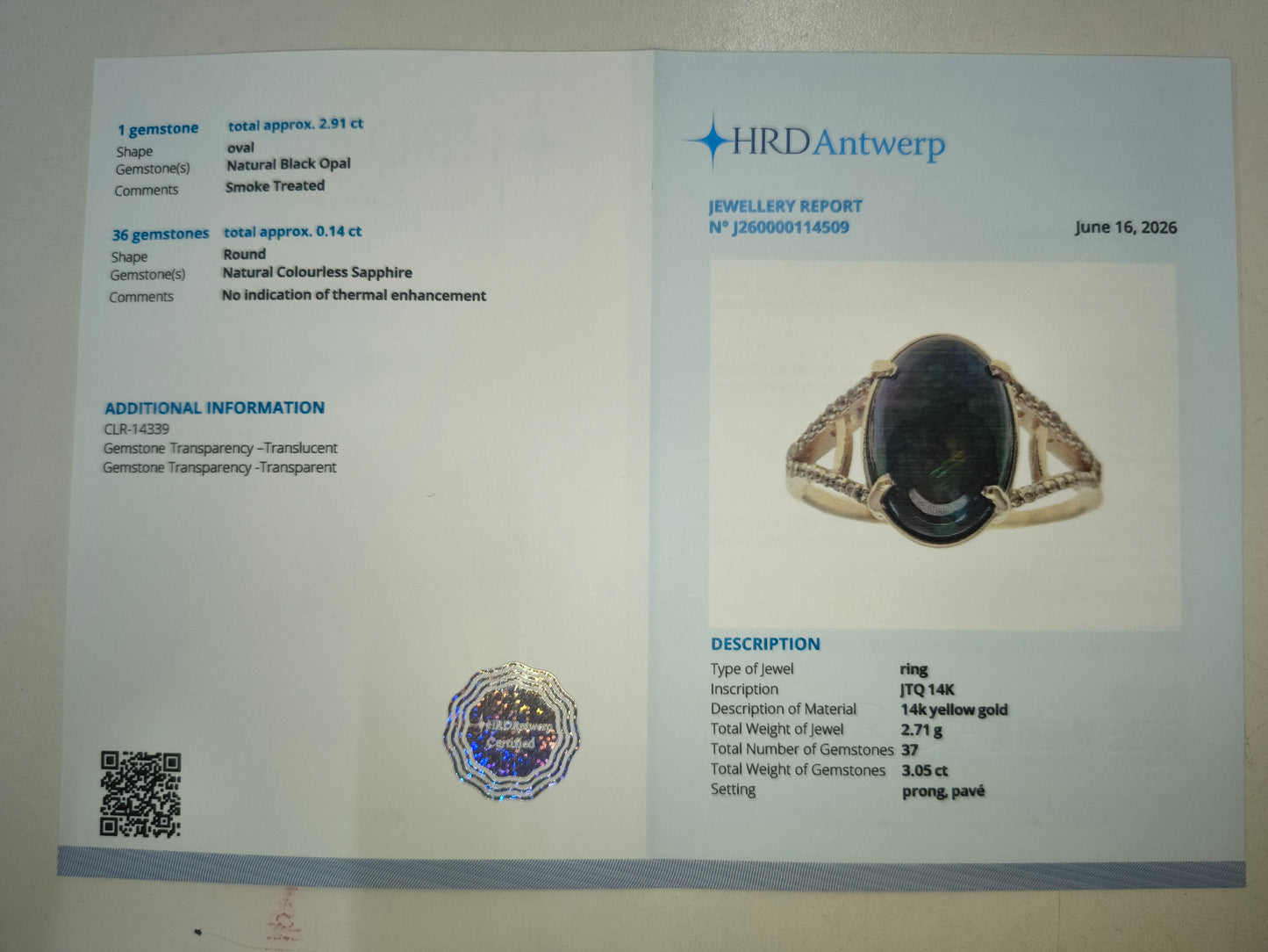 3.05 Ct Oval Natural Black Opal 14K Gold Ring
